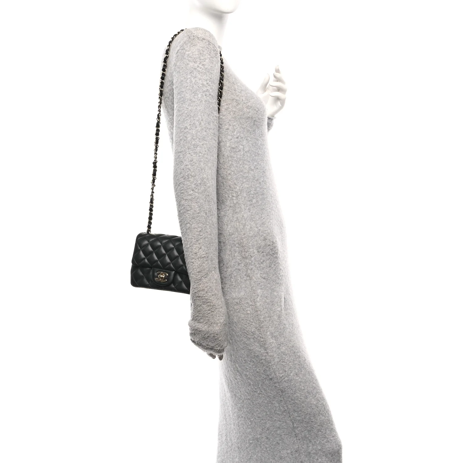 Lambskin Quilted Mini Square Flap Black