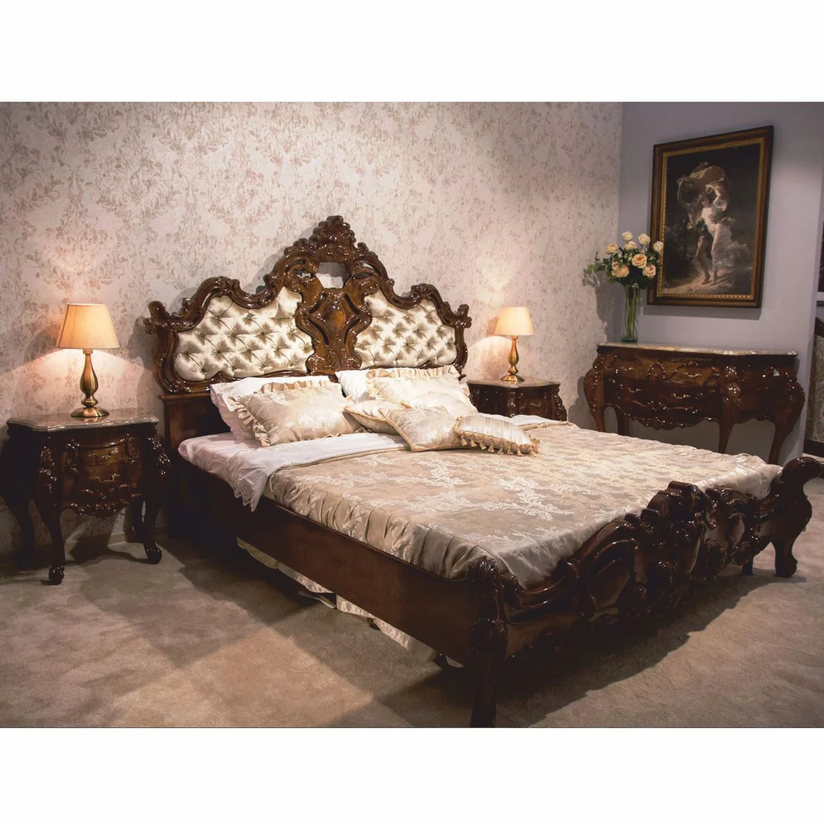 Luxury baroque night dresser dark brown / gray H. 66 cm - baroque style bedroom furniture