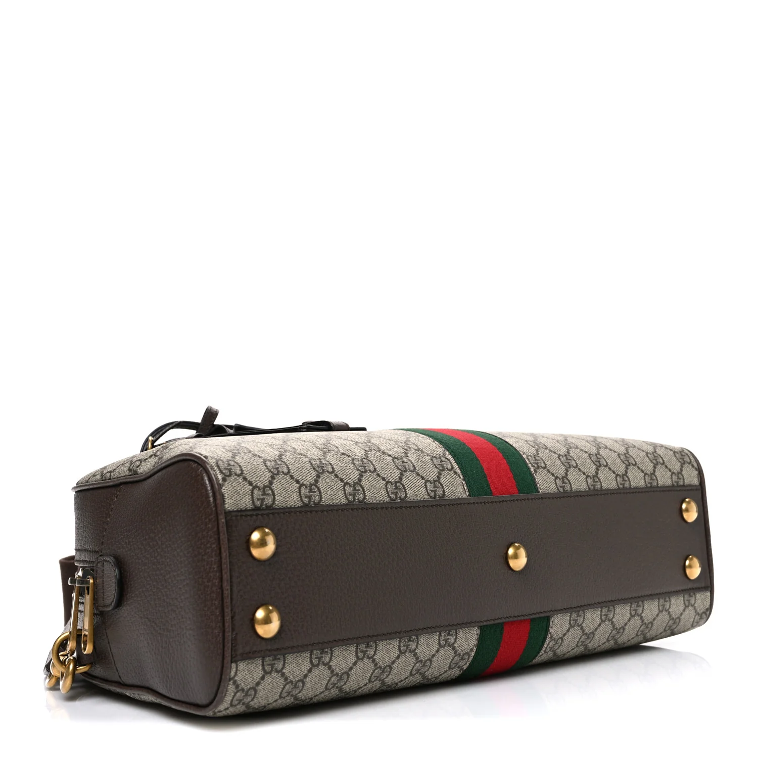 GG Supreme Monogram Textured Dollar Calfskin Web Medium Savoy Bowling Bag Beige Ebony New Acero - Top Club