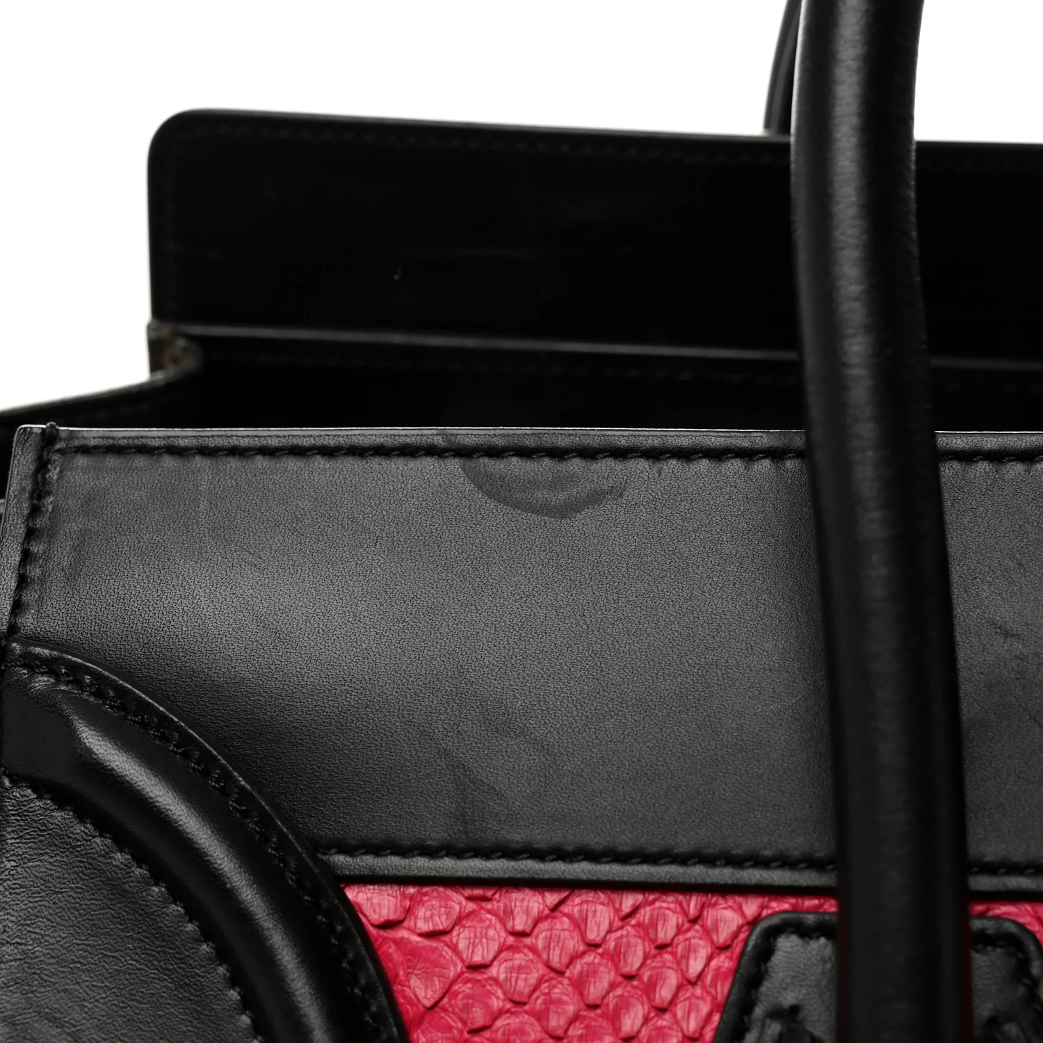 Snakeskin Smooth Calfskin Mini Tri-Color Luggage Fuchsia - Top Club