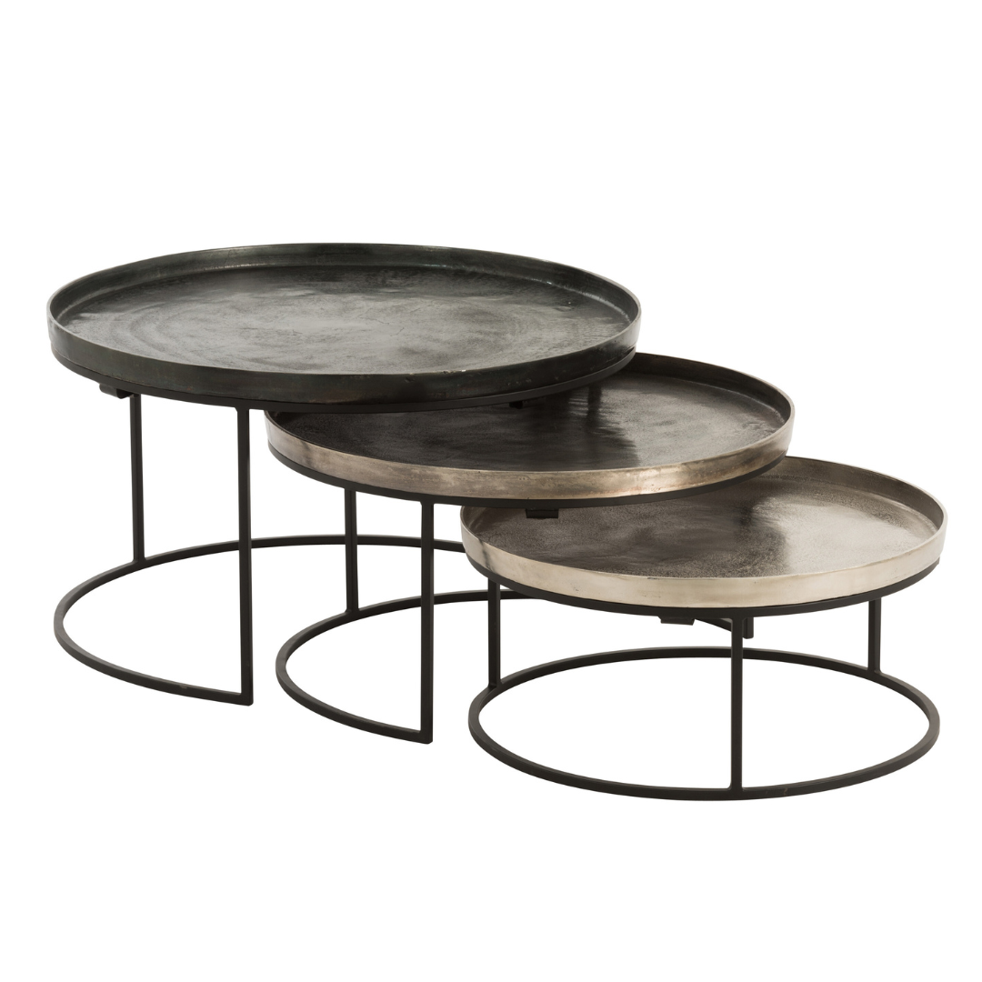 Bijzettafels Rond aluminium zwart/mix - Set van 3