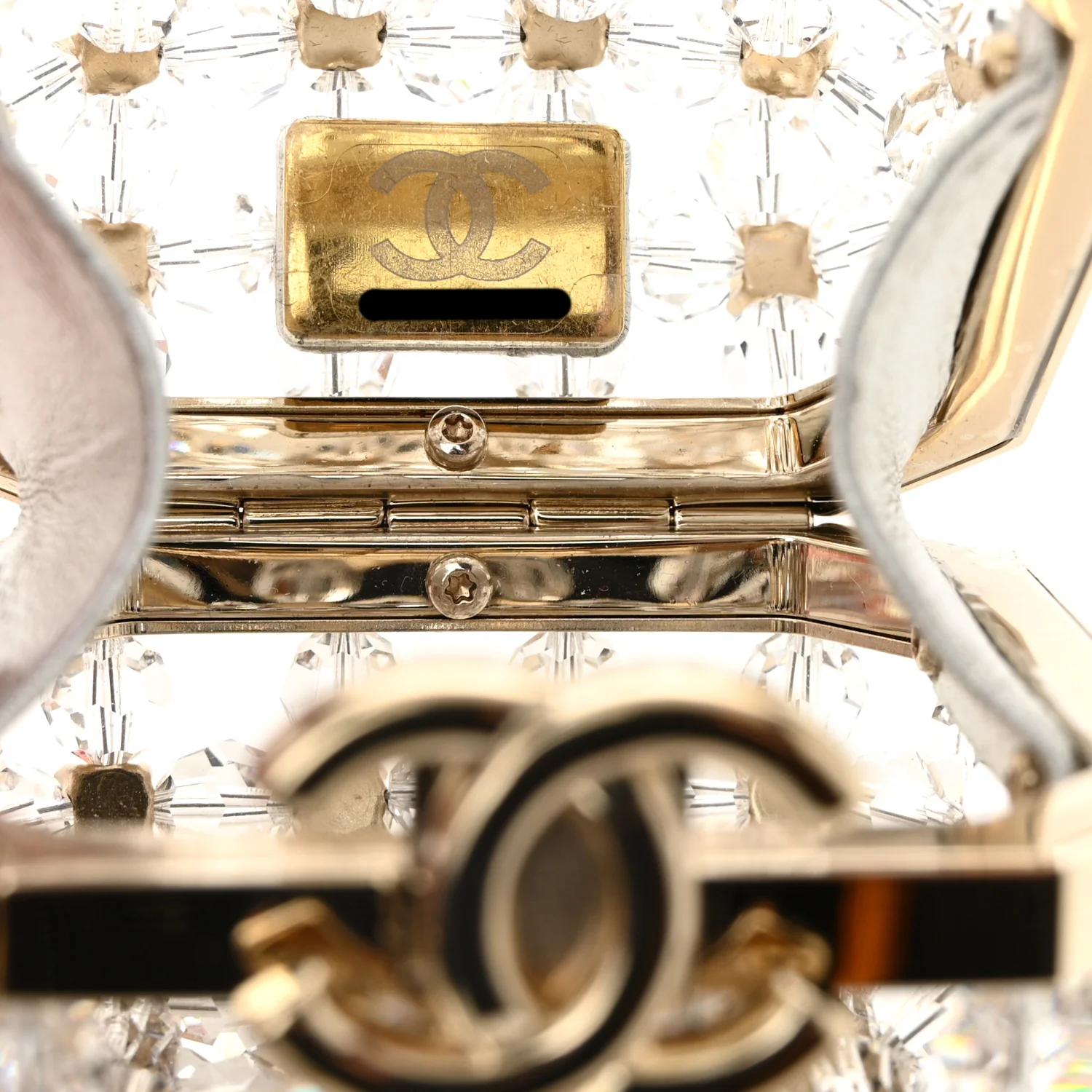 Metal Bead Crystal Minaudiere CC Mini Evening Bag Gold Multicolor - Top Club