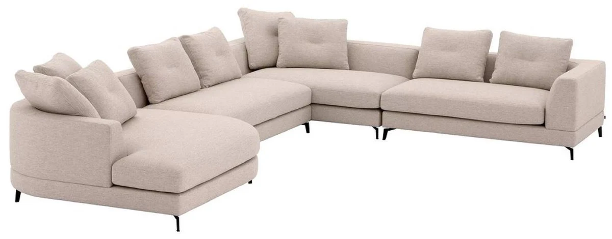 Luxury corner sofa sand / black 410 x 320 x H. 65 cm - living room sofa with cushions - living room furniture - living room furnishings - luxury furniture - luxury furnishings