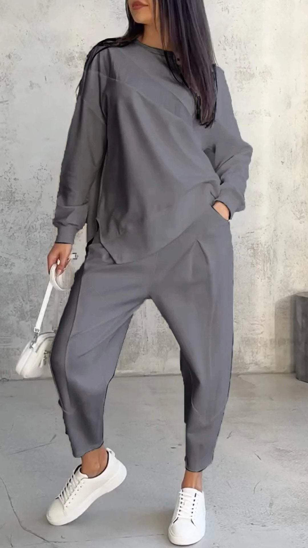 Women's Loose Crew Neck Long Sleeve Sweatshirt and Harem Pants Set - Nordfashionstorm - Women's Clothing, Fashion for You - Nordfashionstorm.com