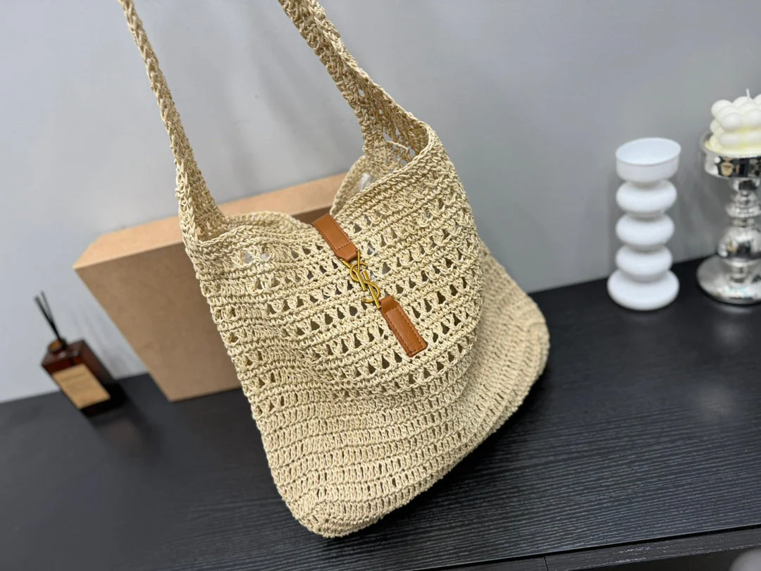 YSL SAINT LAURENT Raffia Tote Bag 30x32cm - Top Club