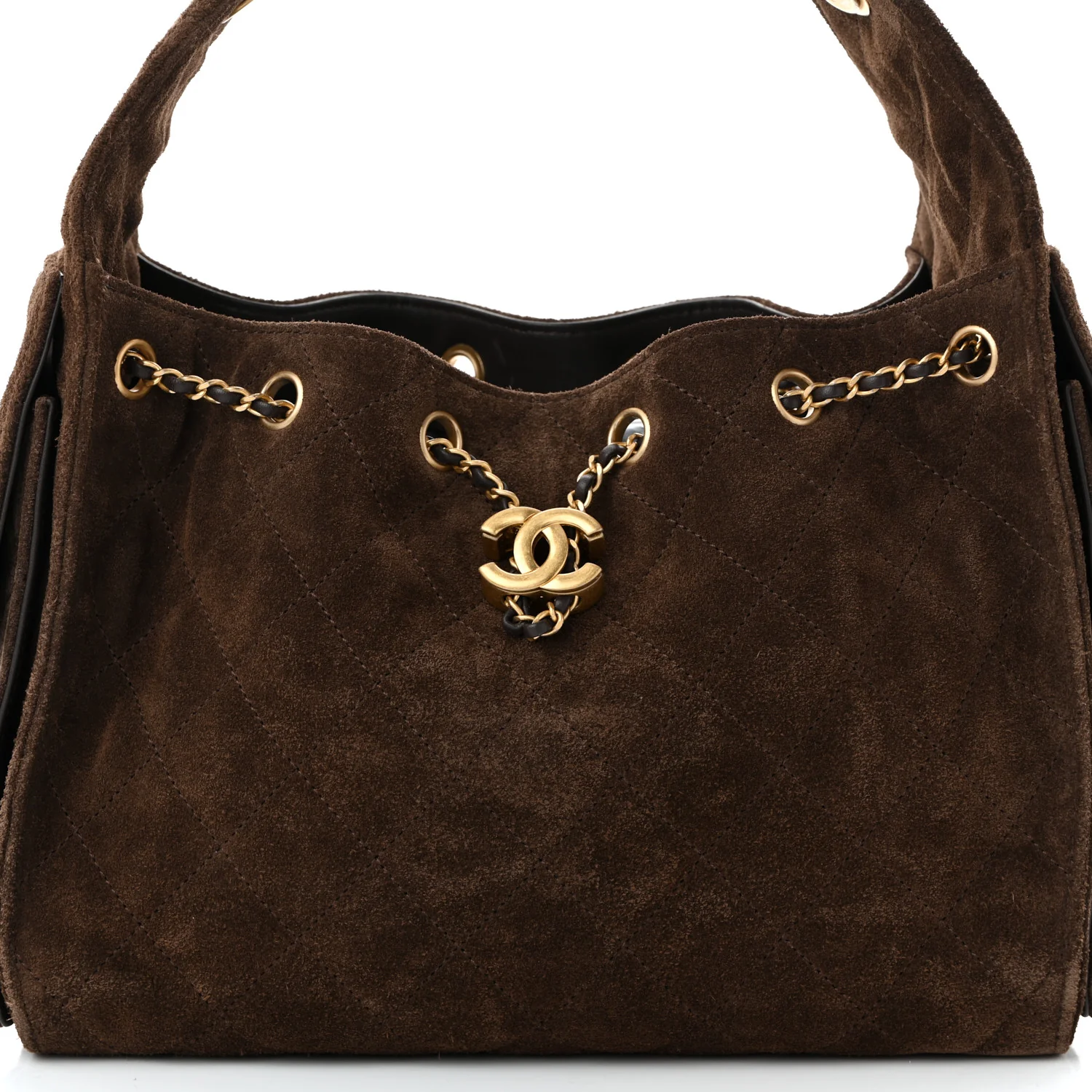Suede Quilted Small Chanel 25 Handbag Dark Brown - Top Club