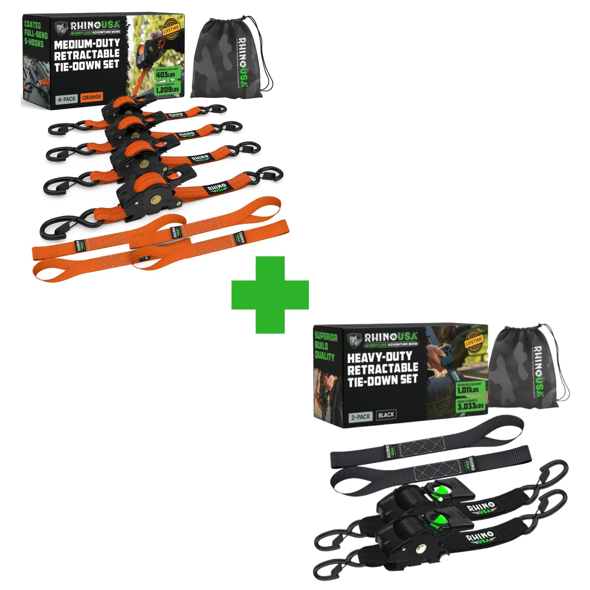 Lush's Pick - Rhino USA Retractable Ratchet Straps - 1in x 10ft (4pack) and 2in x 10ft (2pack)