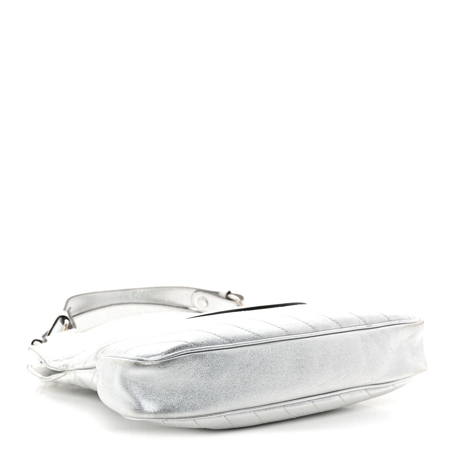 Sakai Be Green Calfskin Diagonal Stitched Small Blondie Tote Silver - Top Club