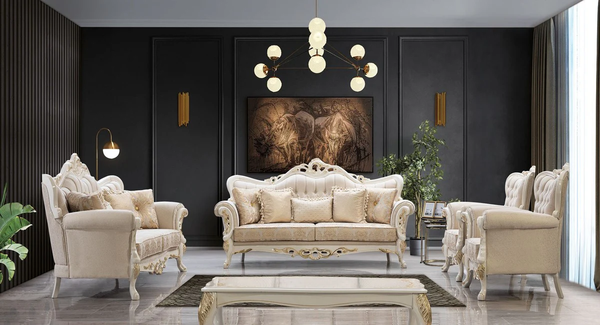 Luxury Baroque Coffee Table White / Gold - Handmade Baroque Style Living Room Table - Luxury Baroque Style Furniture - Baroque Style Living Room Furniture - Baroque Furnishings - Baroque Furniture