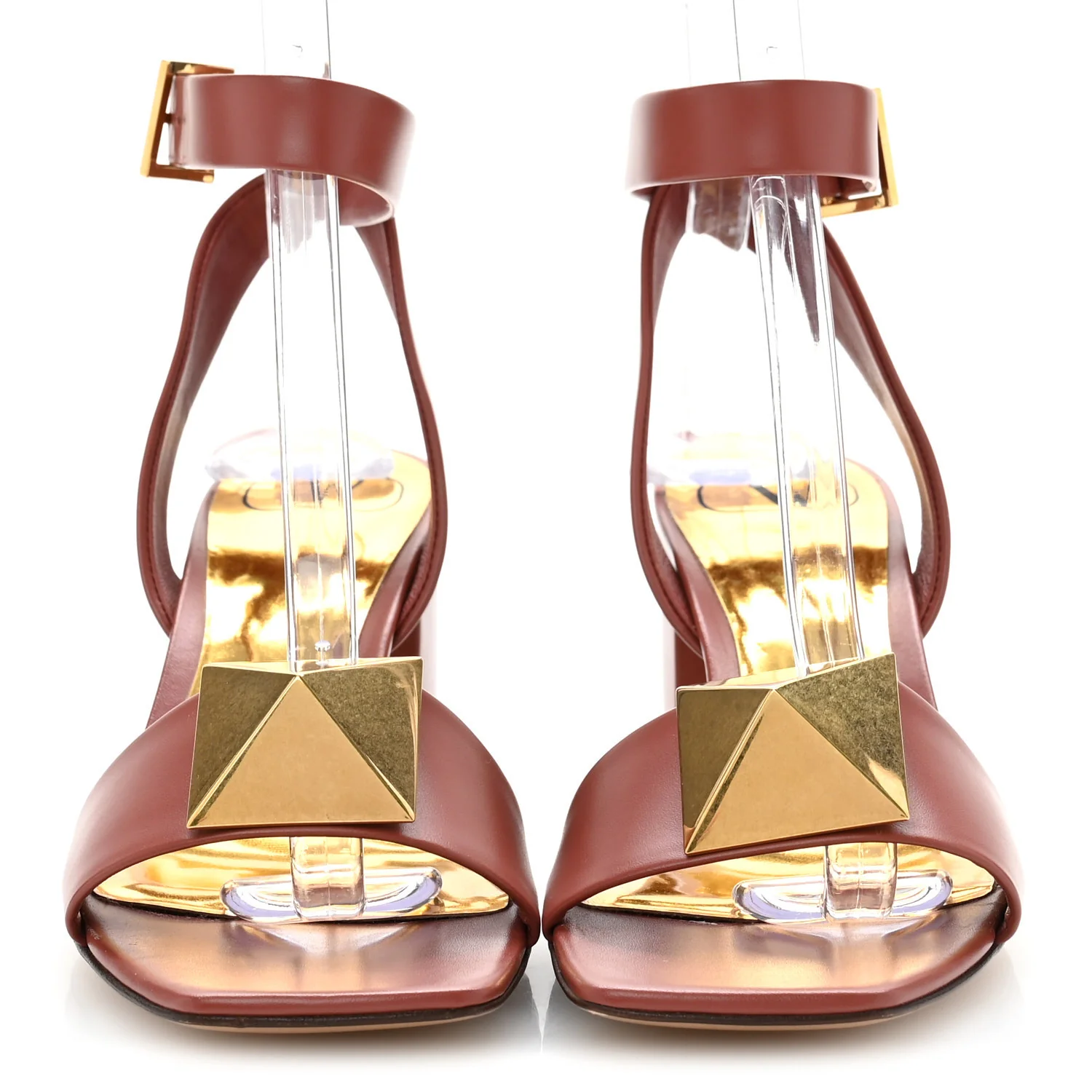 Calfskin One Stud Ankle Strap 60mm Sandals 37.5 Gingerbread - Top Club
