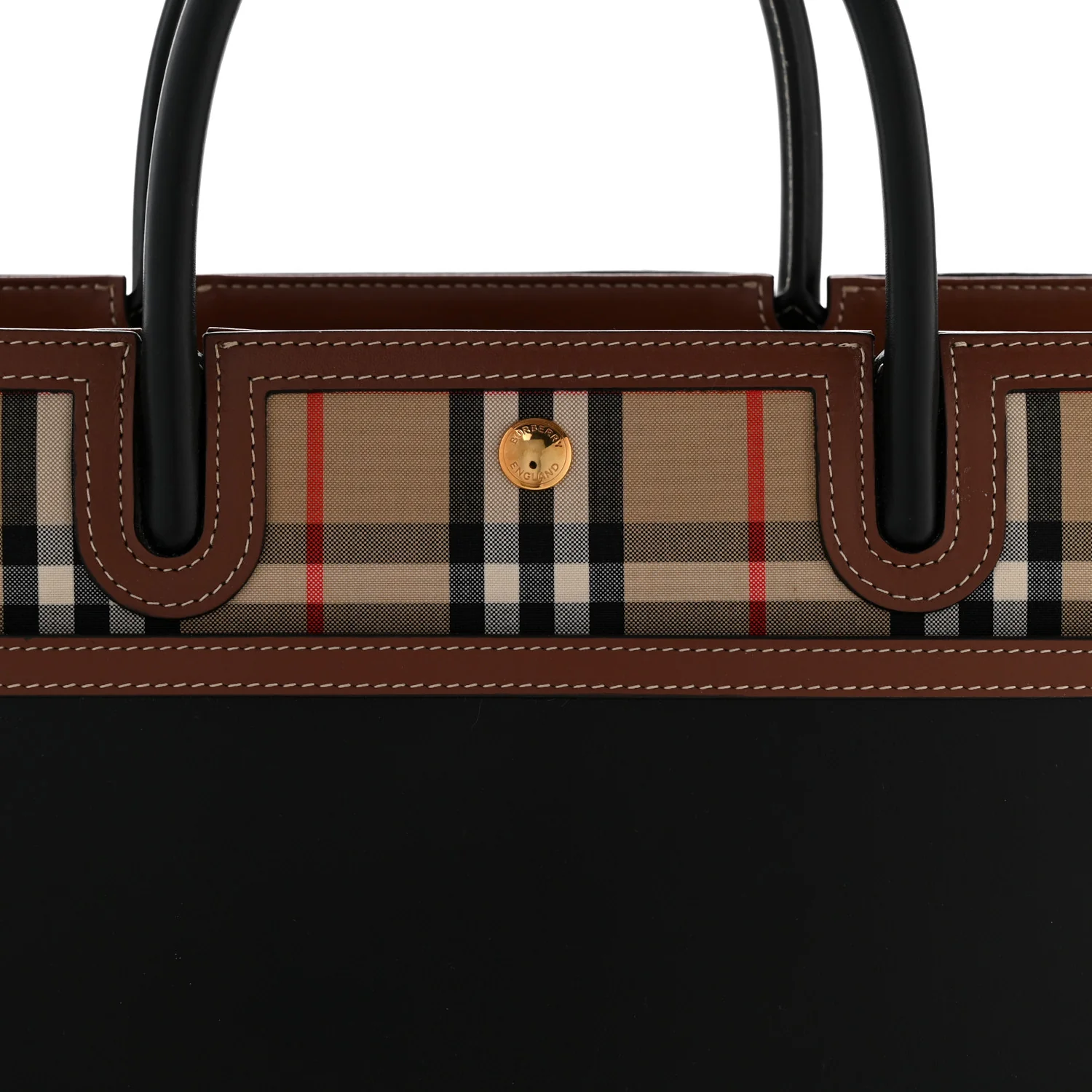 Calfskin Vintage Check Medium Two Handle Title Bag Black - Top Club