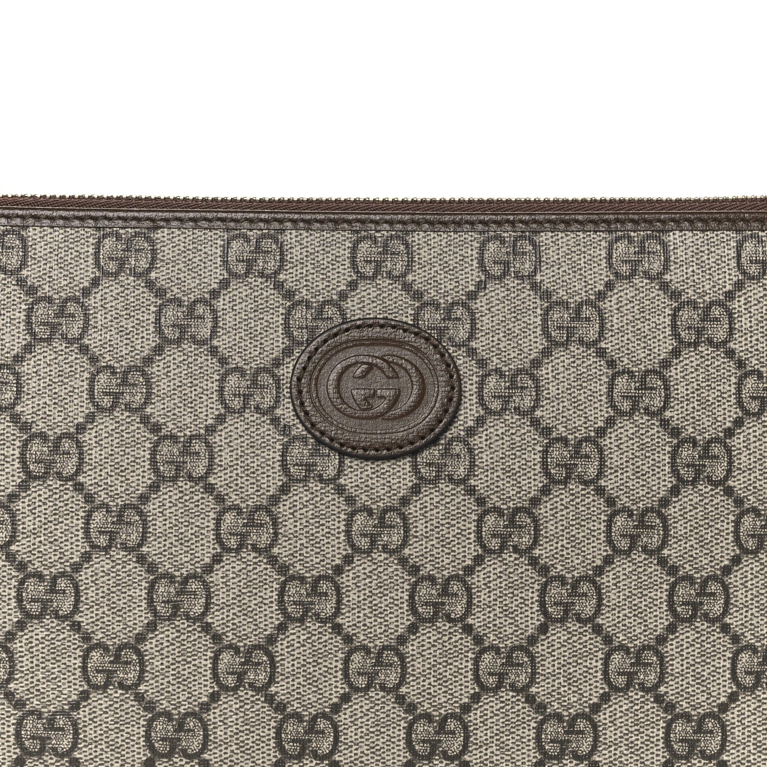 GG Supreme Monogram Azalea Calfskin Retro Interlocking G Wristlet Pouch Beige Ebony Brown Sugar - Top Club