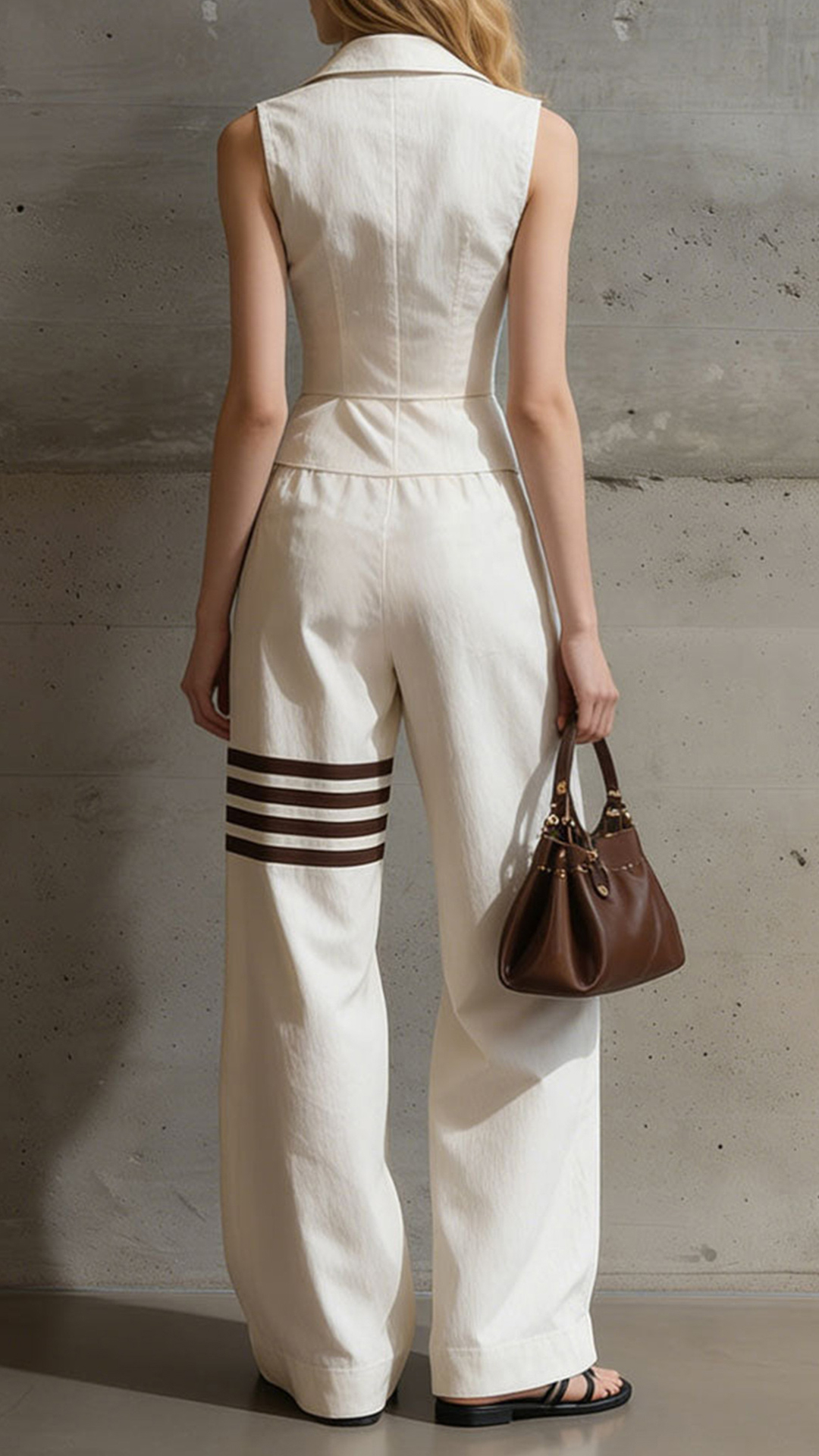 Women's Cotton-Blend Sleeveless Fitted Waist Vest & Wide-Leg Pants Set - Nordfashionstorm - Women's Clothing, Fashion for You - Nordfashionstorm.com