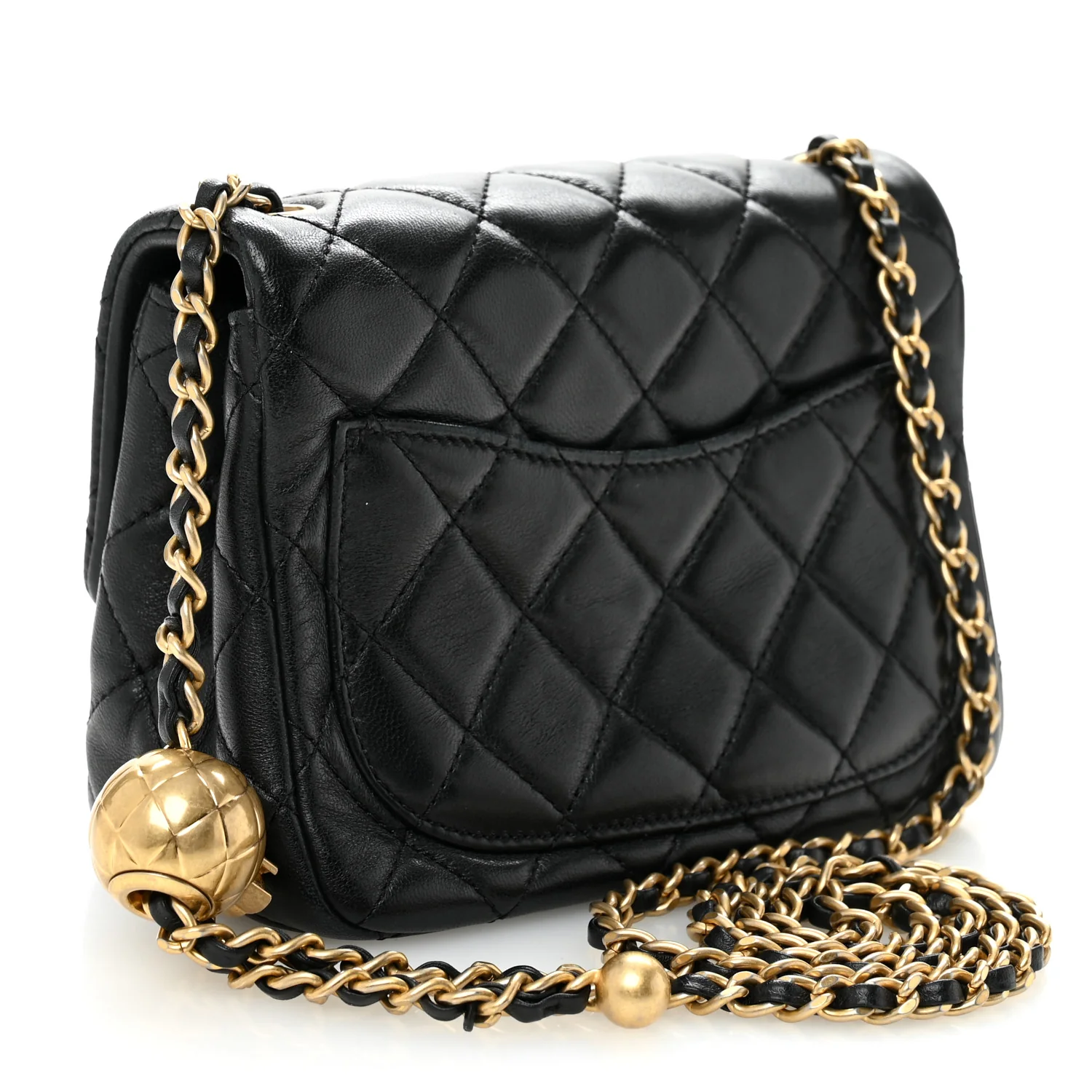 Lambskin Quilted Mini Pearl Crush Flap Black - Top Club