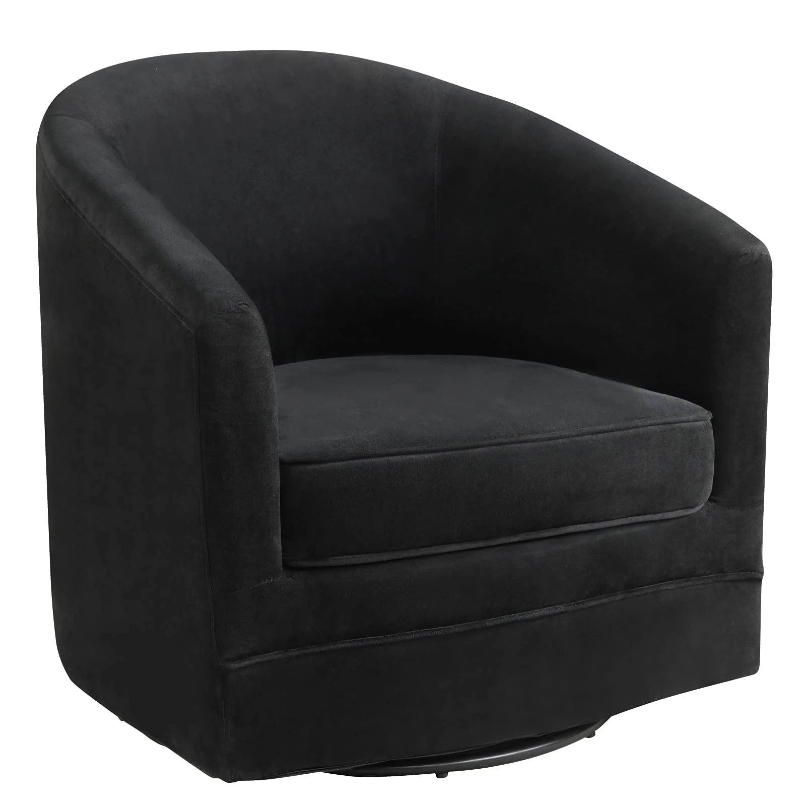 BEFOUNDLOVELY Velvet Round Barrel Chair with 360-Degree Swivel Metal Base, Black