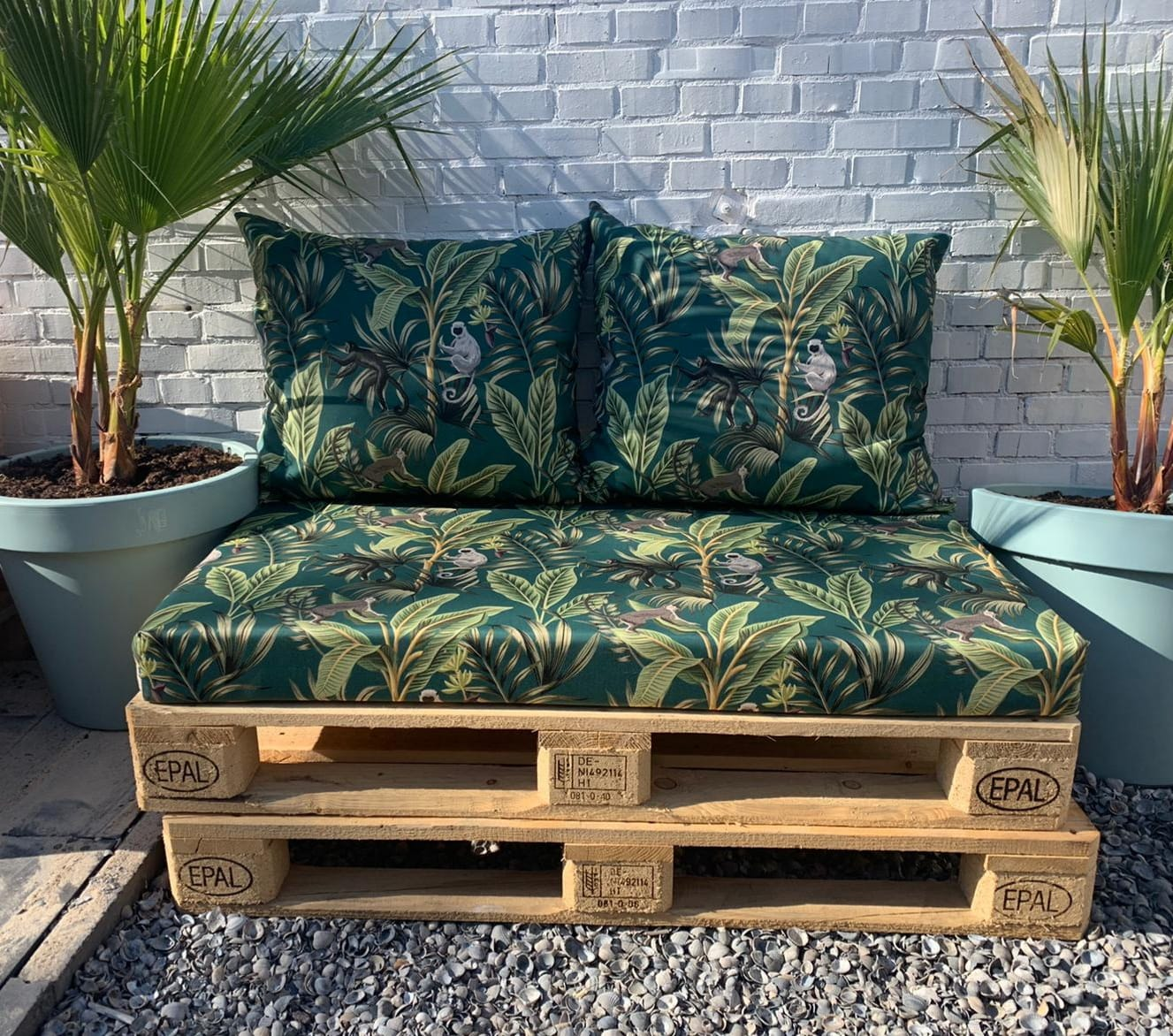 Palletkussen set monkey apen met palmbomen 120 x 80 x 12 cm
