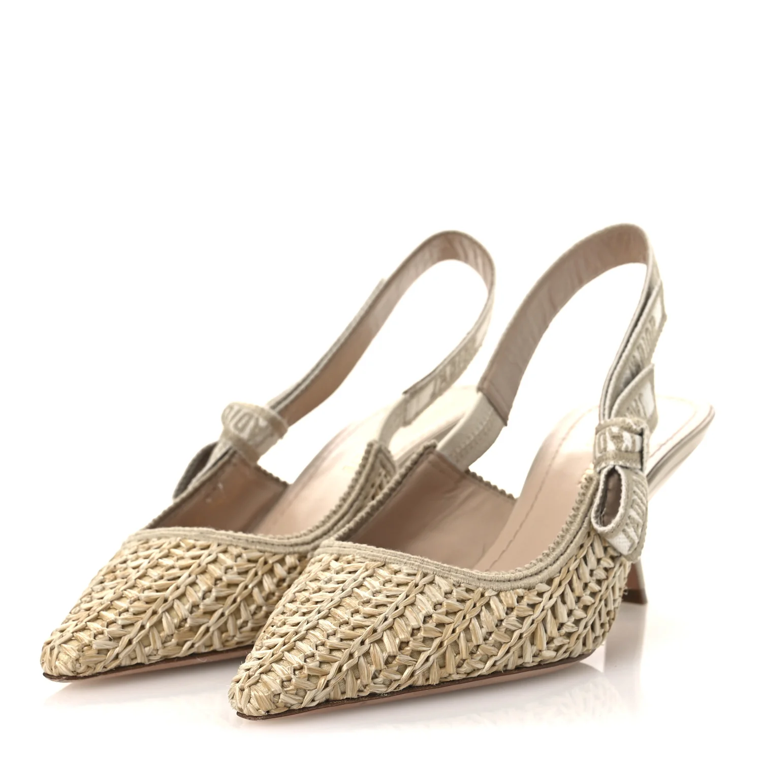 Raffia Embroidered J'Adior Slingback 65mm Pumps 36 Taupe - Top Club