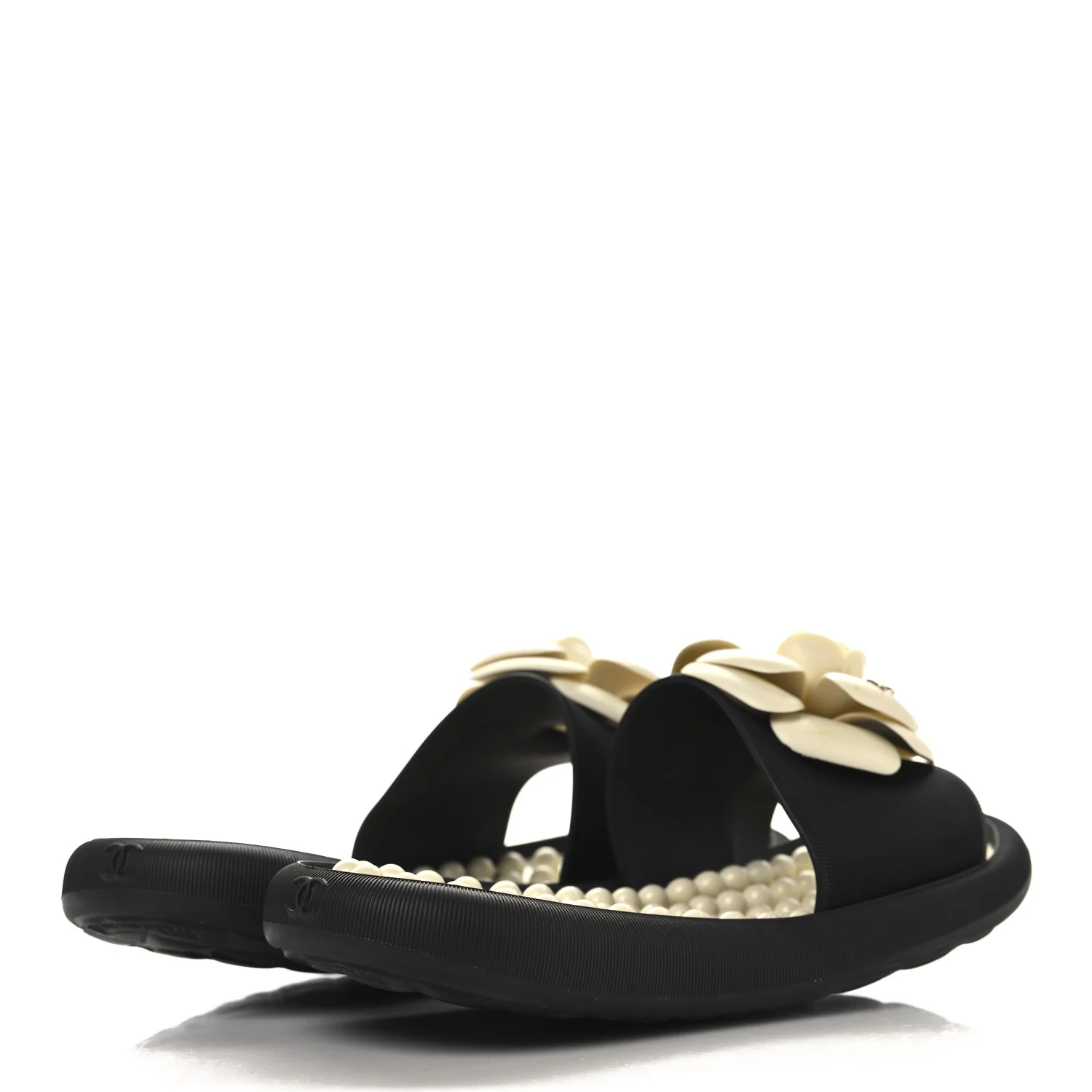 Thermoplastic PVC Camellia Mule Sandals 36 Black Ivory - Top Club