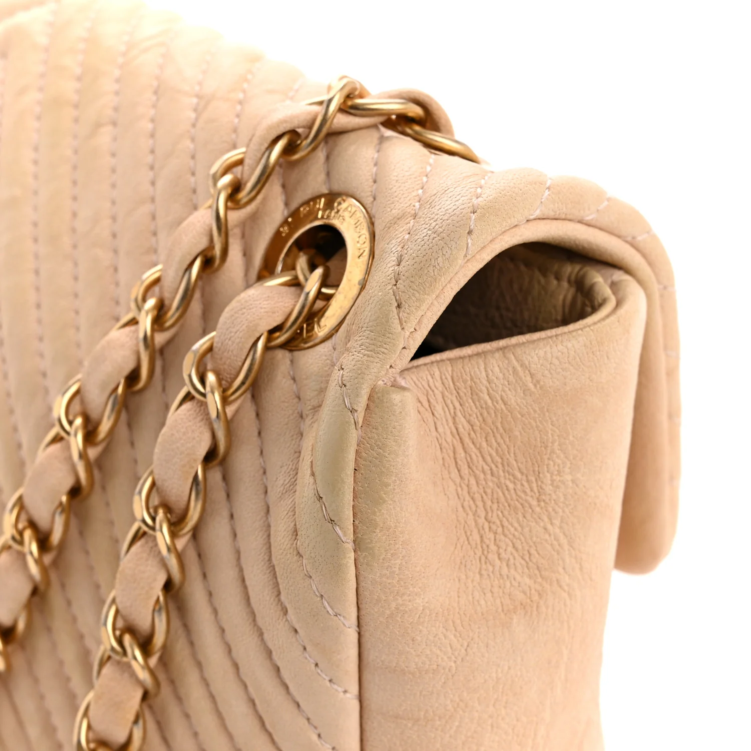 Calfskin Chevron Small Surpique Flap Beige - Top Club