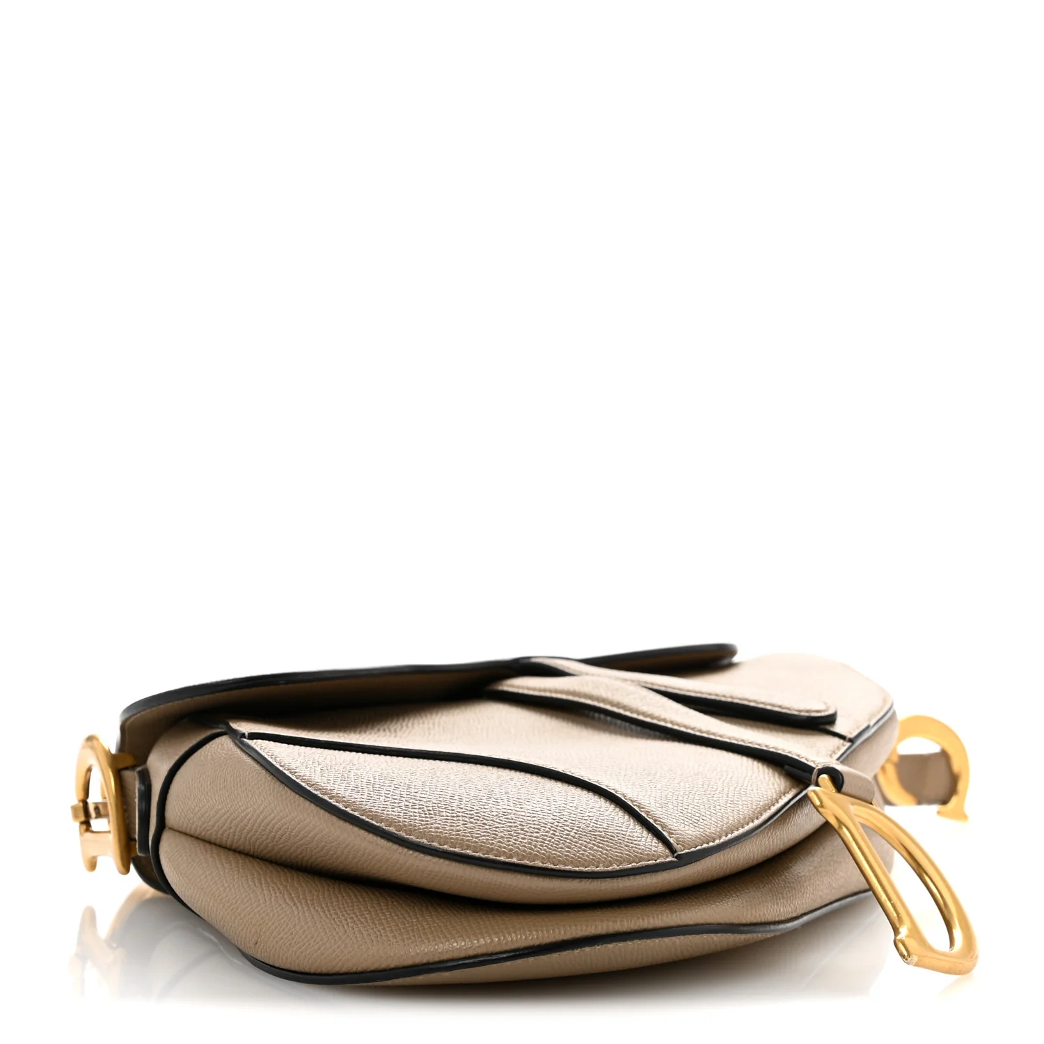 Grained Calfskin Saddle Bag With Strap Taupe - Top Club
