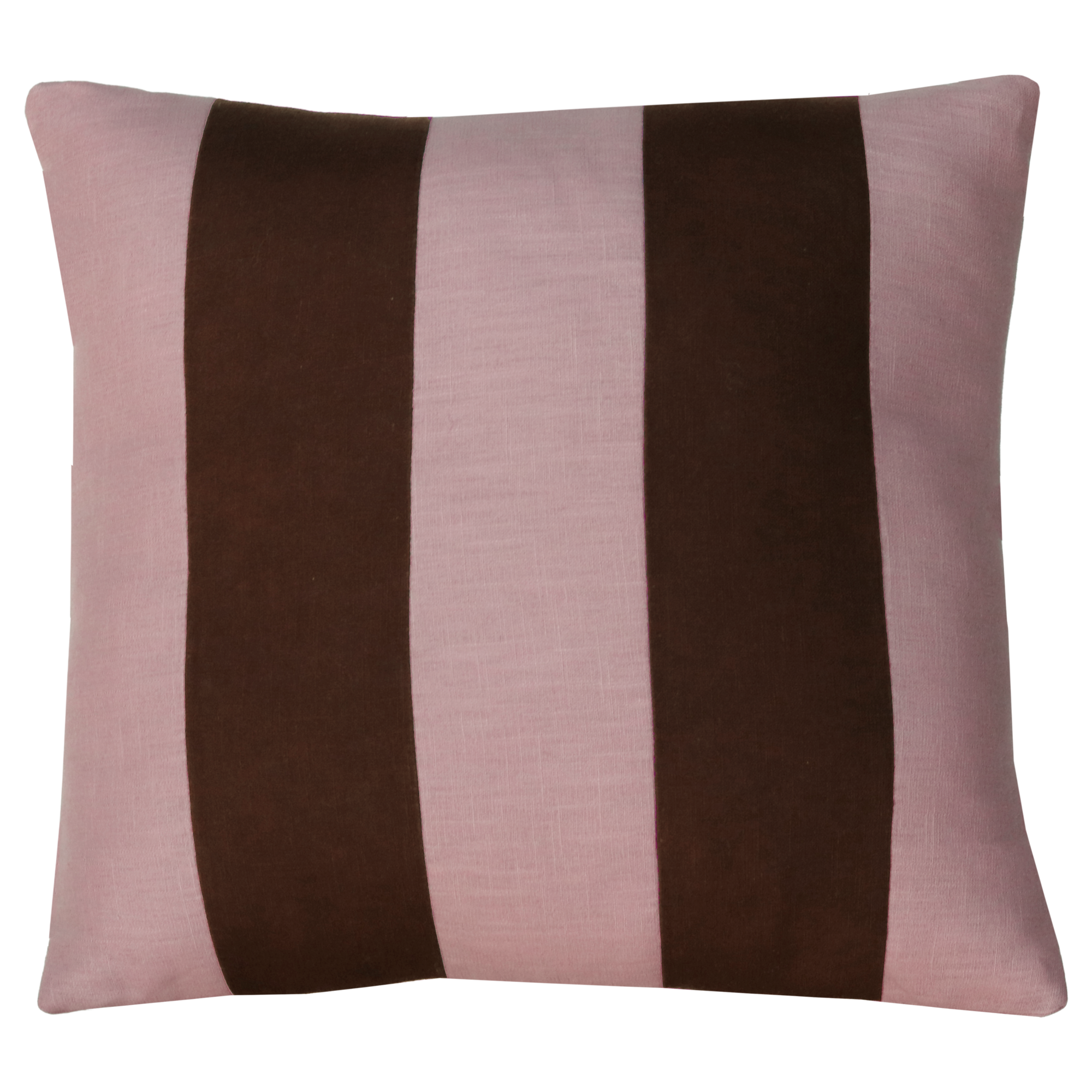 Sierkussen linnen streep dark chocolate roze 45x45 cm