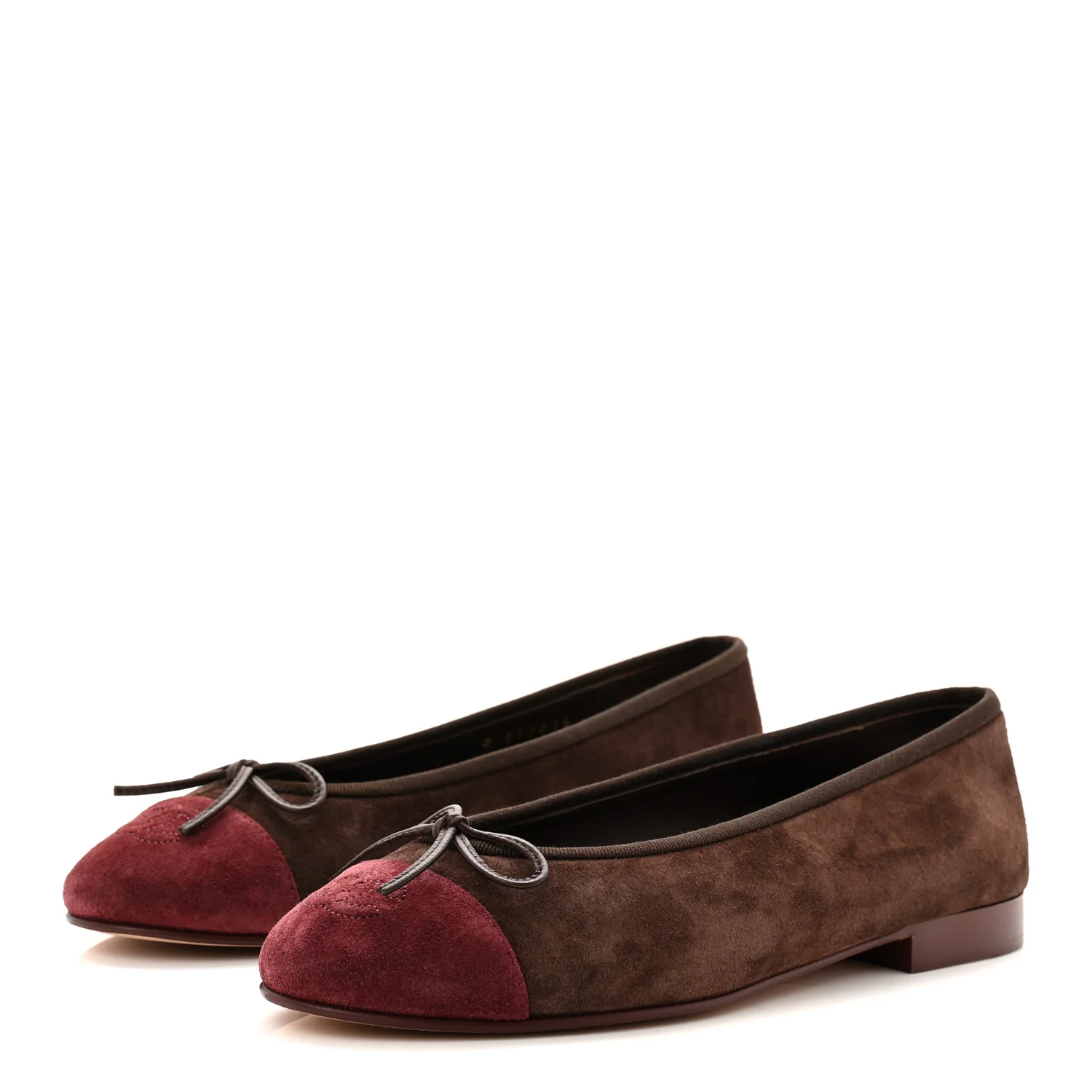 Suede Calfskin Cap Toe CC Ballerina Flats 37.5 Dark Brown Burgundy - Top Club