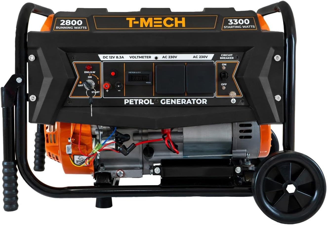 Generatore portatile a benzina 3300W 7HP 4 tempi 210cc Avviamento elettrico Display digitale Alimentazione Monofase 230V AC Uscita 12V DC Acciaio Serbatoio 12L Ruote Kit Attrezzi e Imbuto