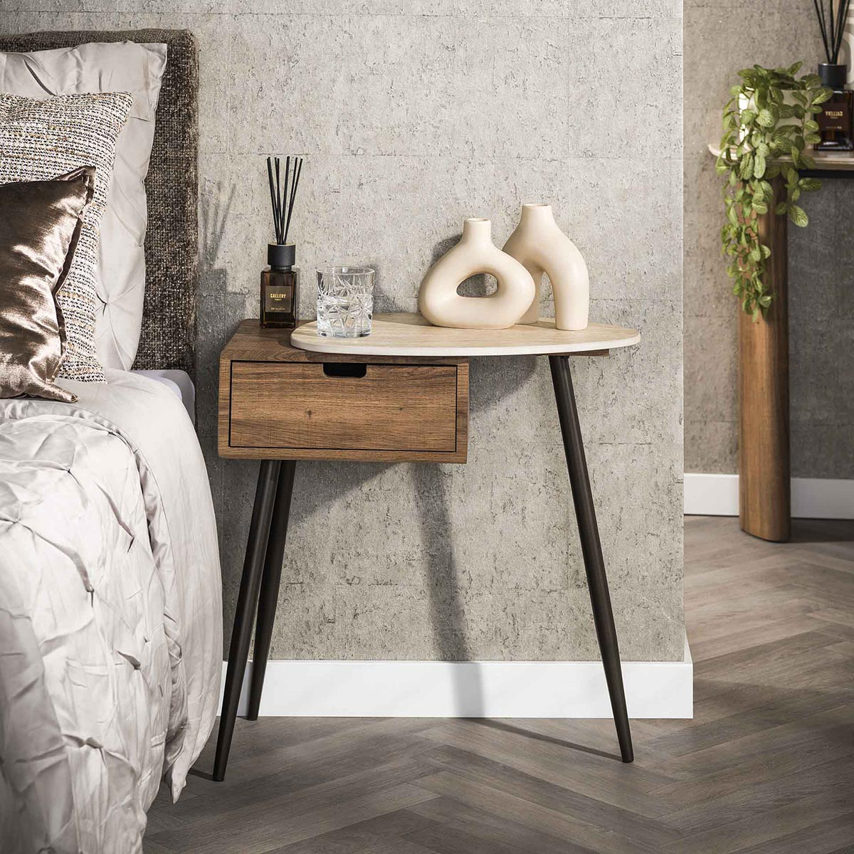Nachtkastje Limestone Houtlook Rechts