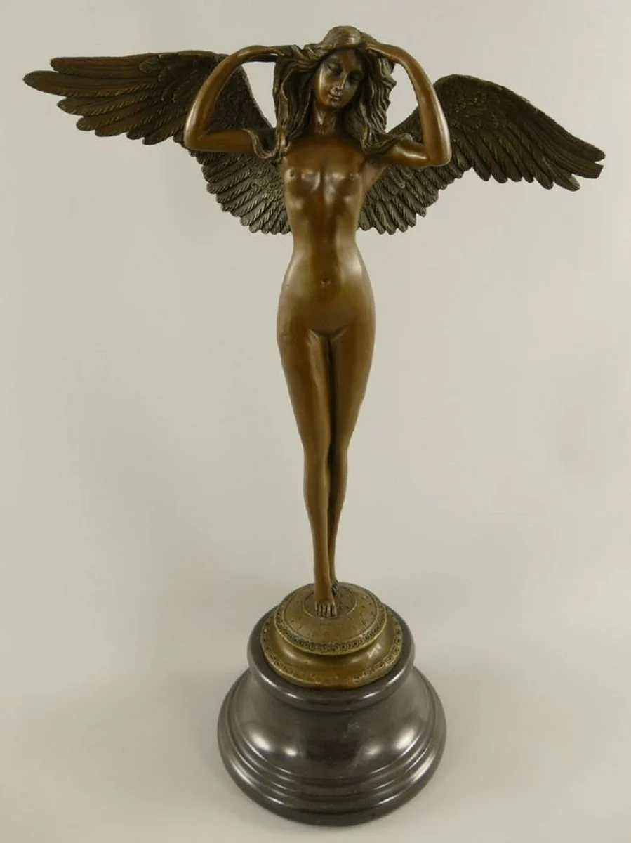 Luxury Art Nouveau decorative sculpture angel bronze / black 38 x 20 x H. 57 cm - Bronze figure with marble base - Baroque & Art Nouveau bronze sculptures