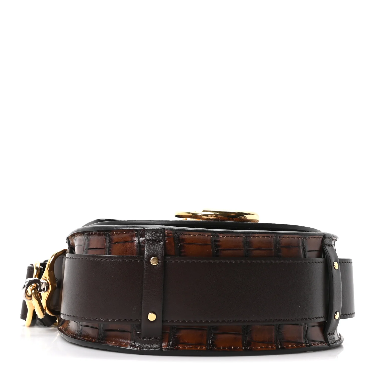 Calfskin Crocodile Embossed Small Tess Bag Dark Ebony - Top Club