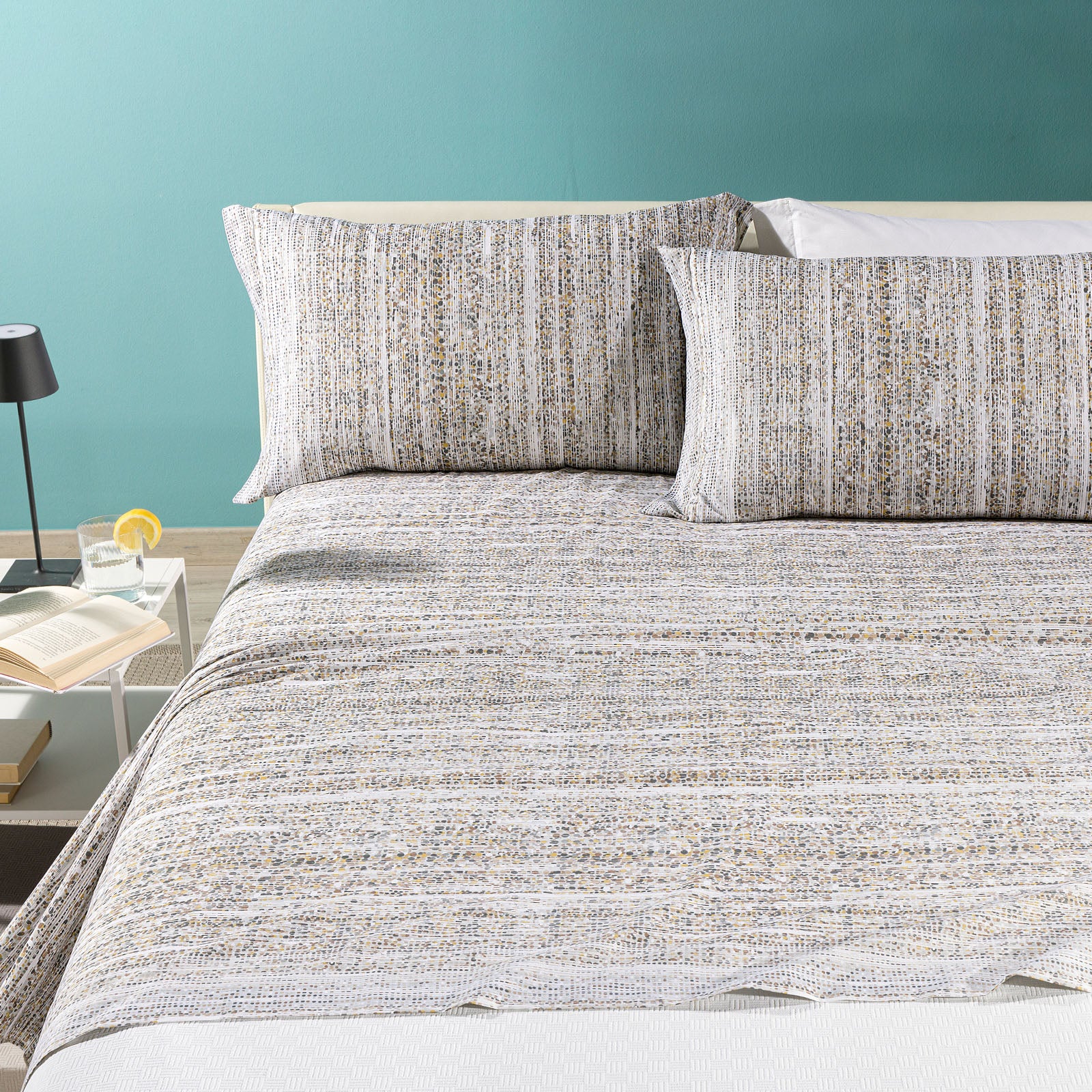 Complete French cotton sheets 2 caleffi gray pillowcases