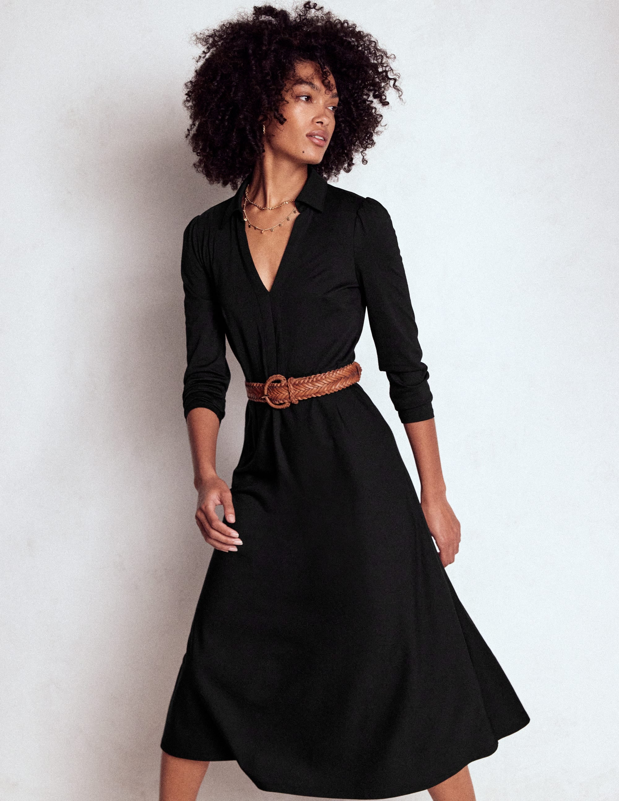 Imogen Jerseykleid mit Kragen-Schwarz