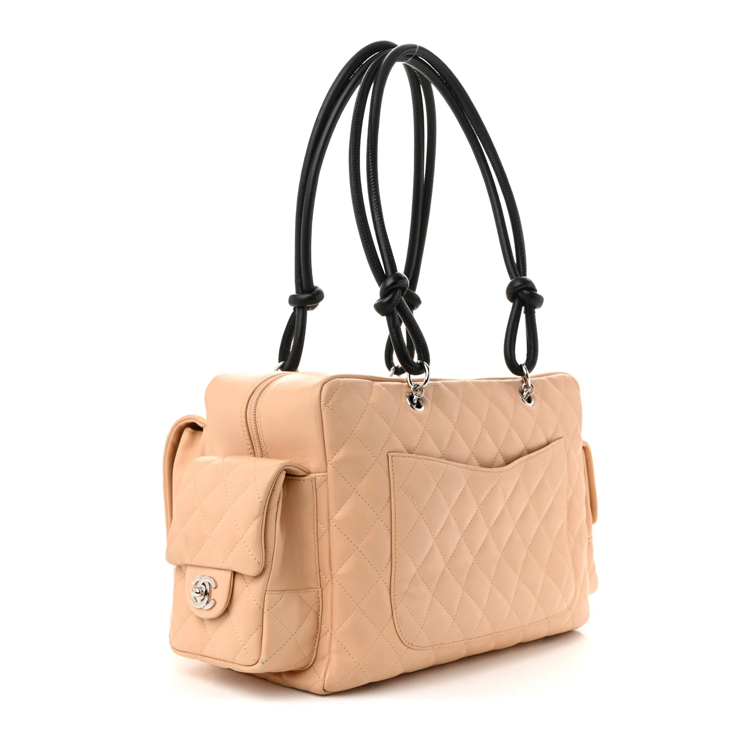 Calfskin Quilted Large Cambon Multipocket Reporter Beige Black - Top Club