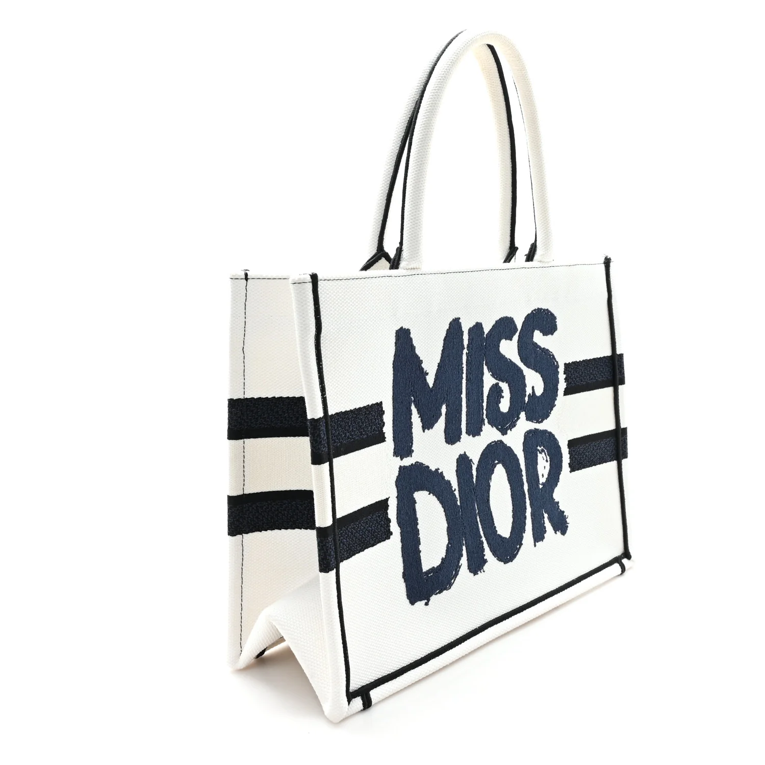 Canvas Embroidered Medium Miss Dior Graffiti Book Tote Navy White - Top Club