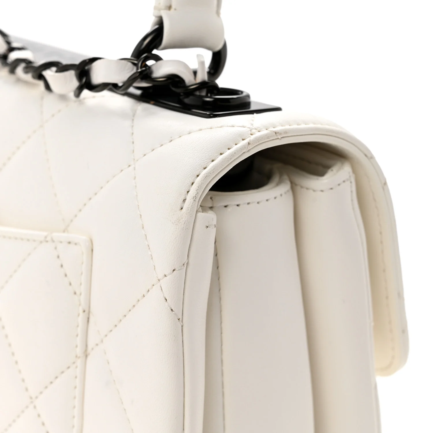 Lambskin Quilted Small Trendy CC Dual Handle Flap Bag White - Top Club
