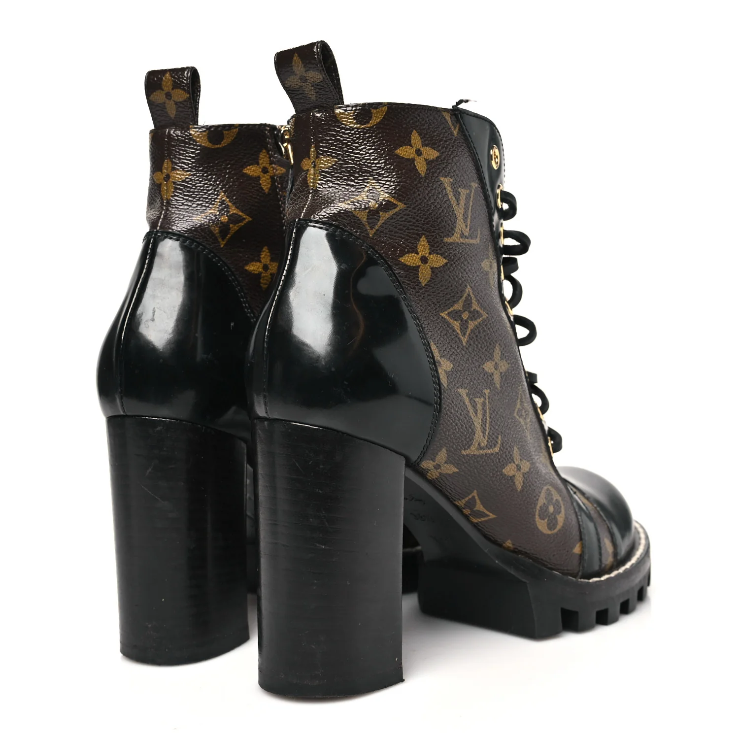 Patent Calfskin Monogram Star Trail Ankle Boots 38.5 Black - Top Club