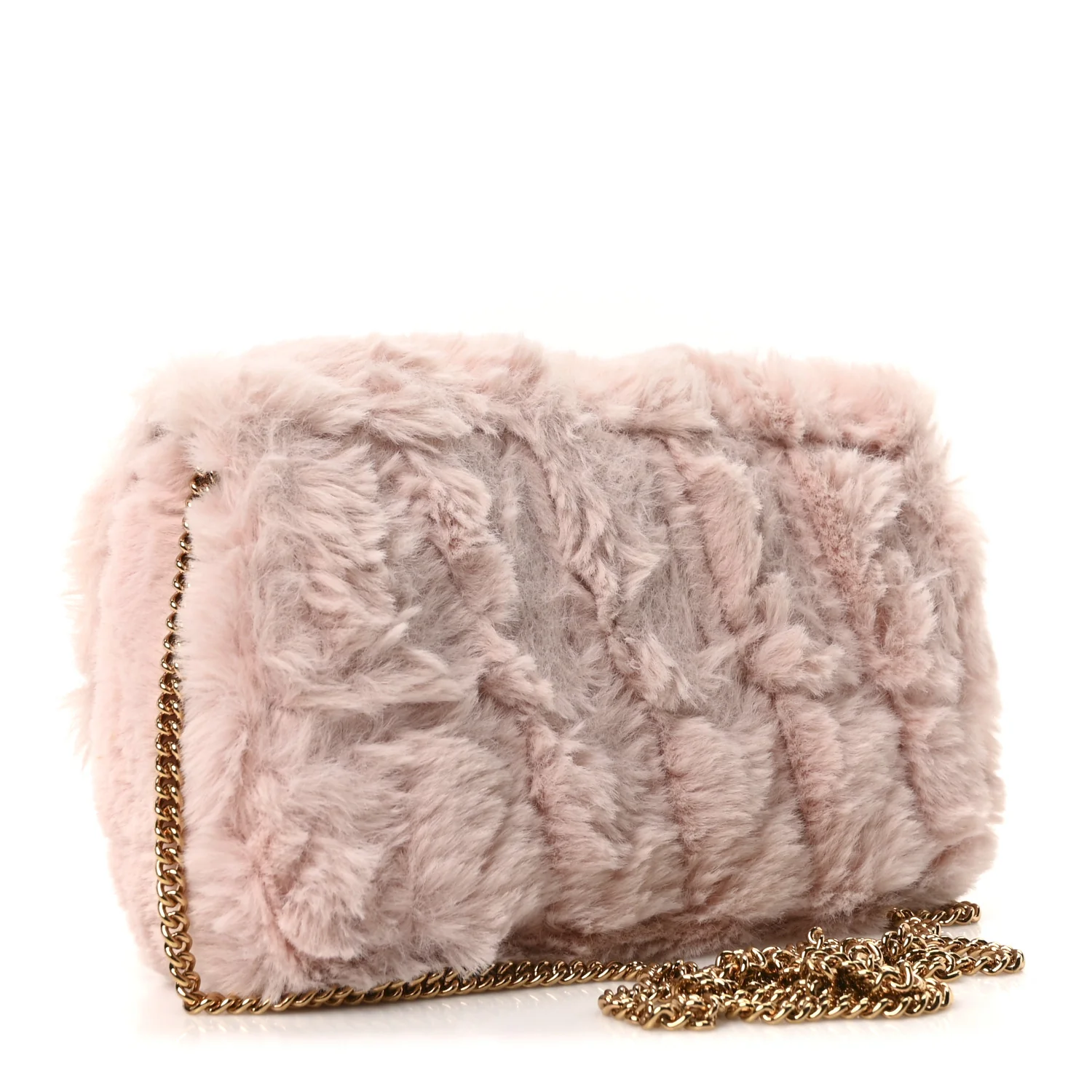 Faux Fur Quilted Virtus V Mini Chain Flap Shoulder Bag English Rose - Top Club