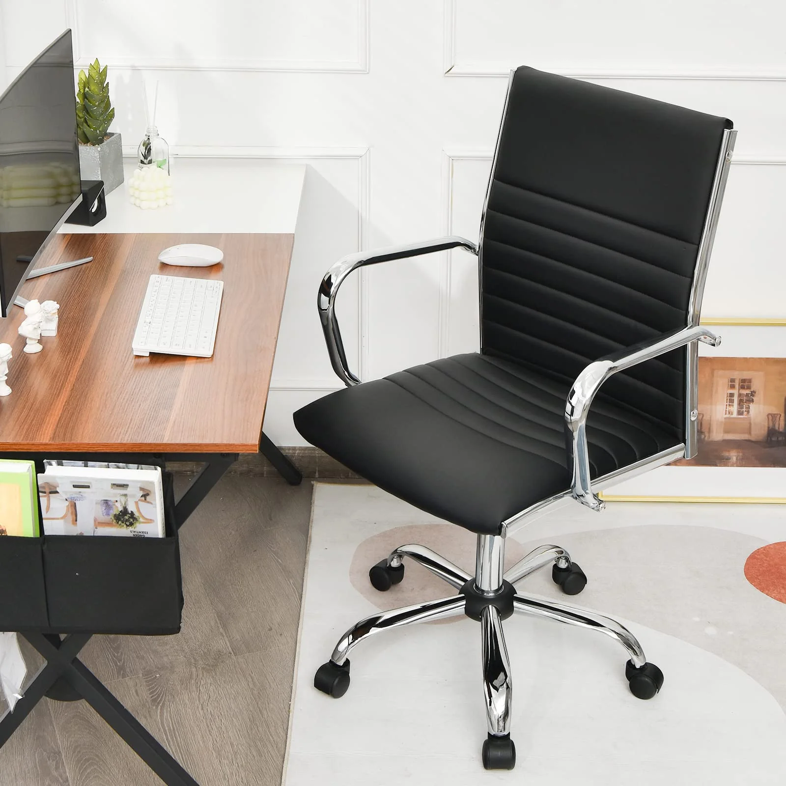 BEFOUNDLOVELY Ribbed Office Chair, Swivel Mid Back Executive Conference Room Chairs