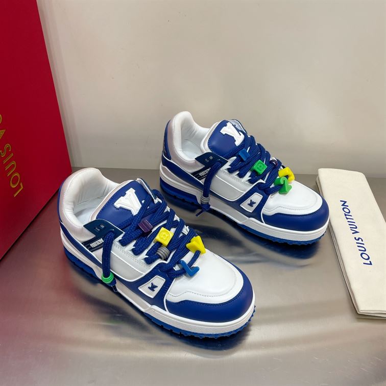 LOUIS VUITTON TRAINER MAXI LOW-TOP SNEAKERS IN WHITE AND BLUE   LVS117 - Sneaker Replica Workshop
