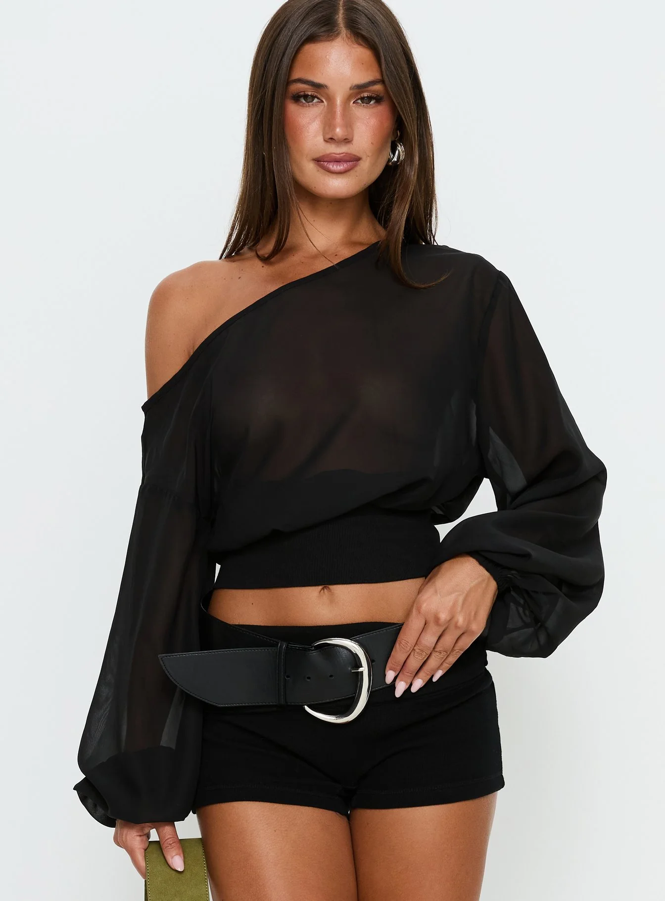 Idalina Slouchy Chiffon Top Black