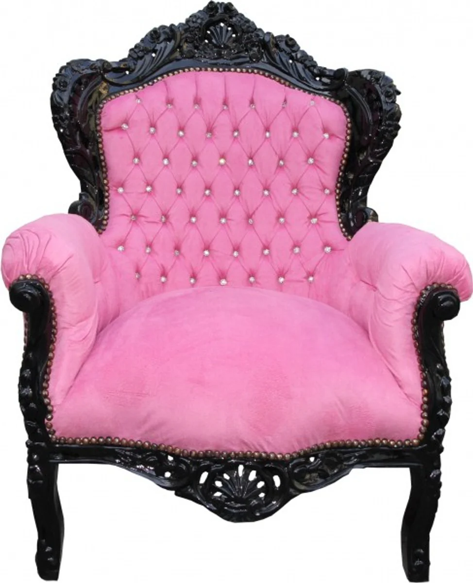 Baroque armchair King pink/black with bling bling glitter stones - Limited Edition