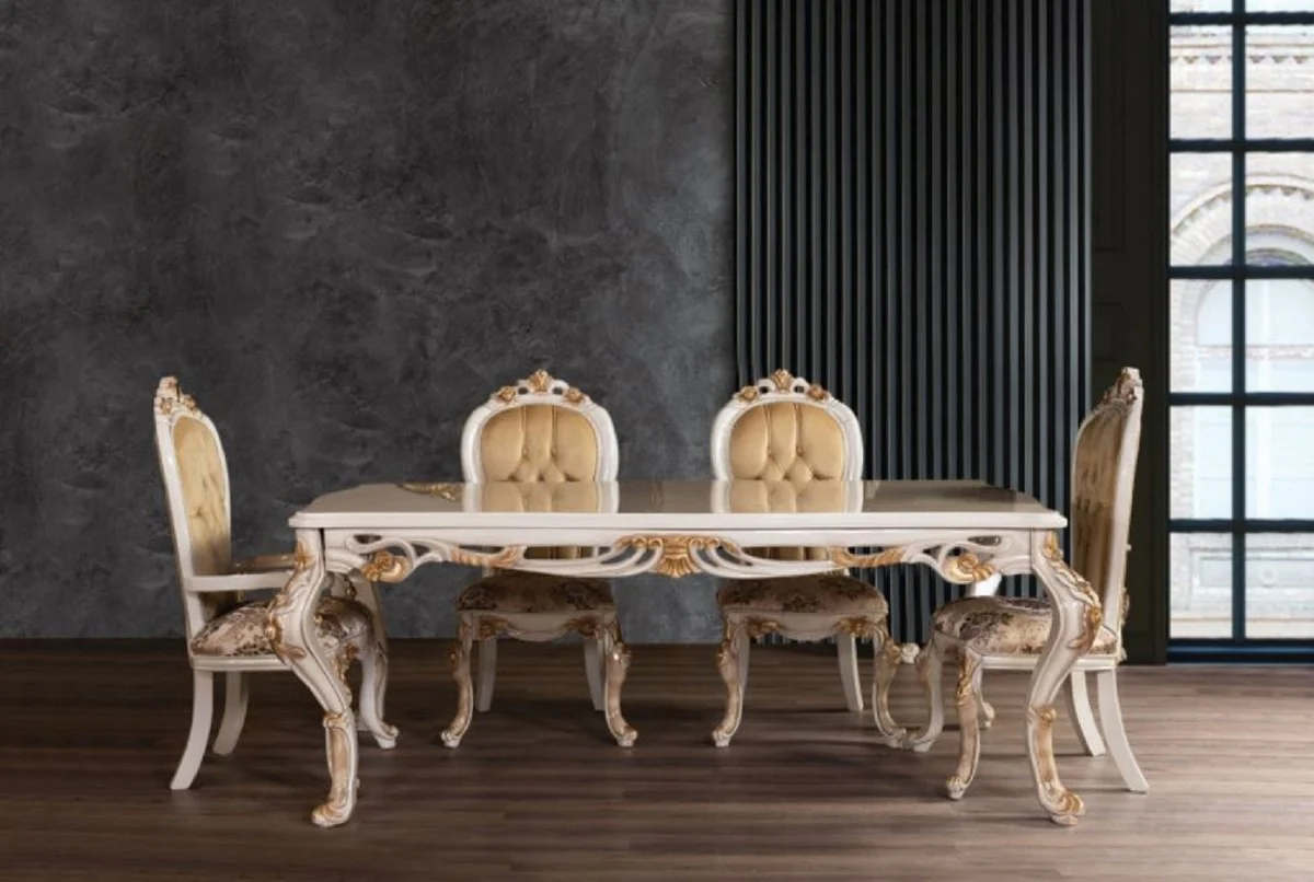Luxury baroque dining table white / gold - handmade solid wood dining room table in baroque style - magnificent baroque dining room furniture