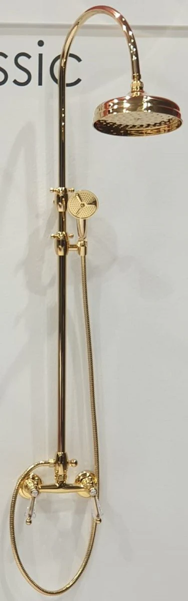 Luxury bathroom shower set with Swarovski crystal glass gold H. 111-138.5 cm - Shower set with overhead shower and hand shower - Bathroom accessories - Luxury quality - Made in Italy