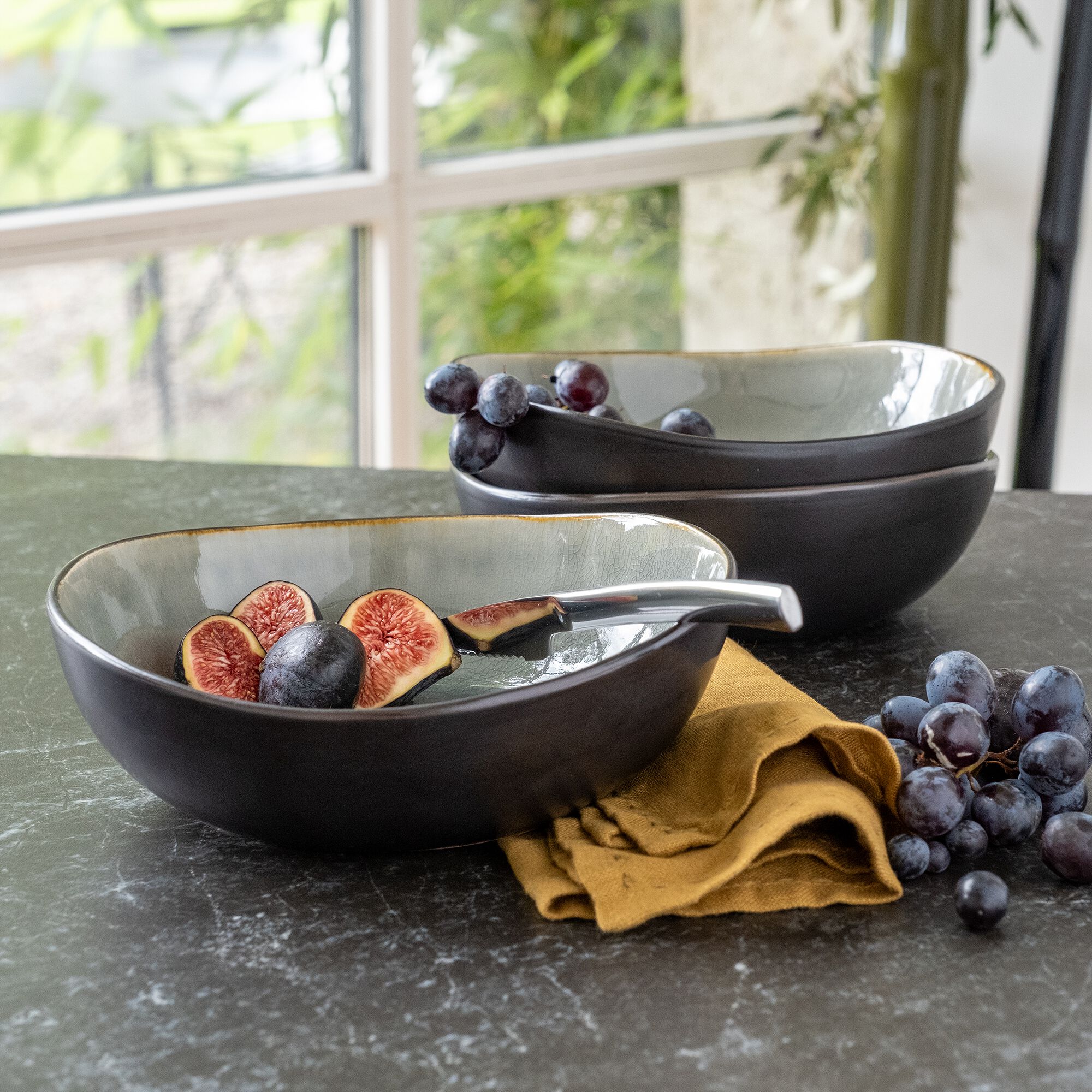 SELIME - Assiette creuse en grès émail réactif D20cm - gris