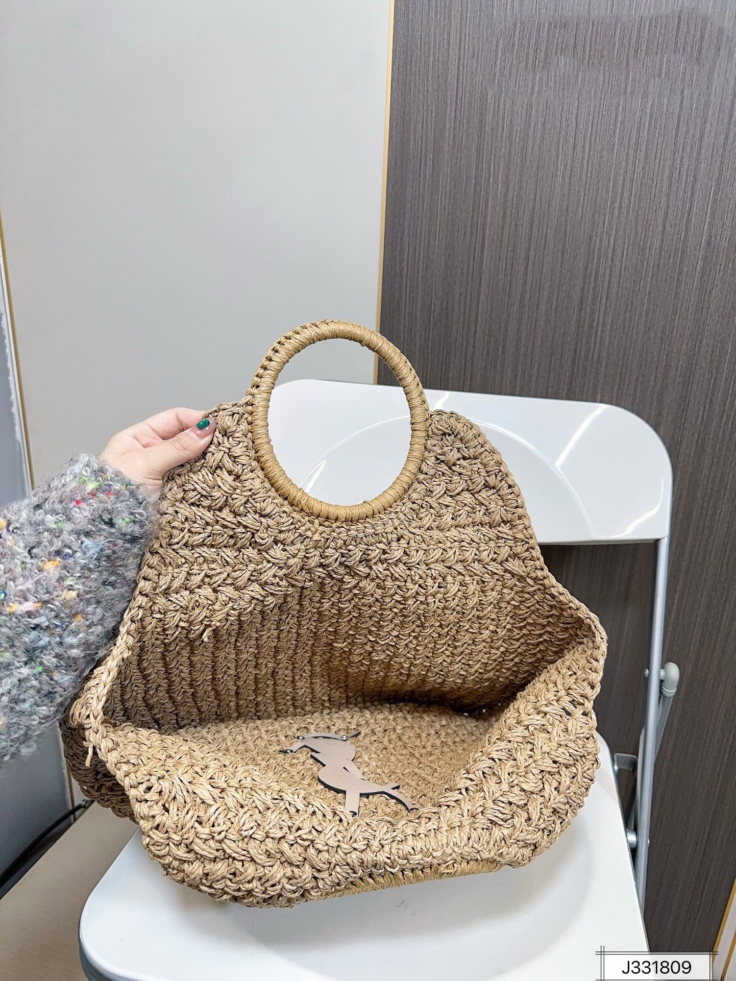 YSL SAINT LAURENT Summer Raffia Tote Bag 41x37cm - Top Club