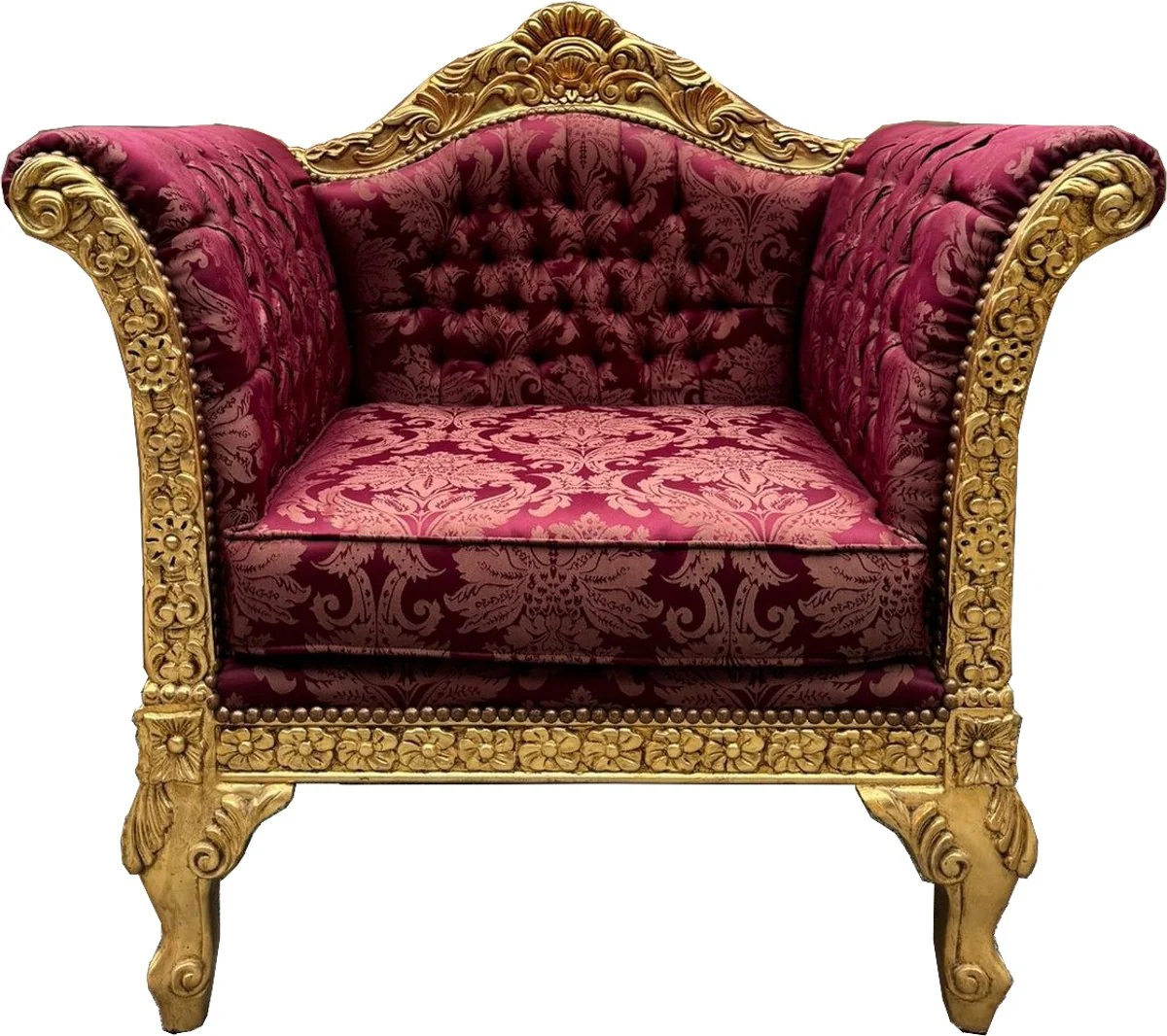 Baroque lounge chair burgundy red pattern / gold - baroque furniture
