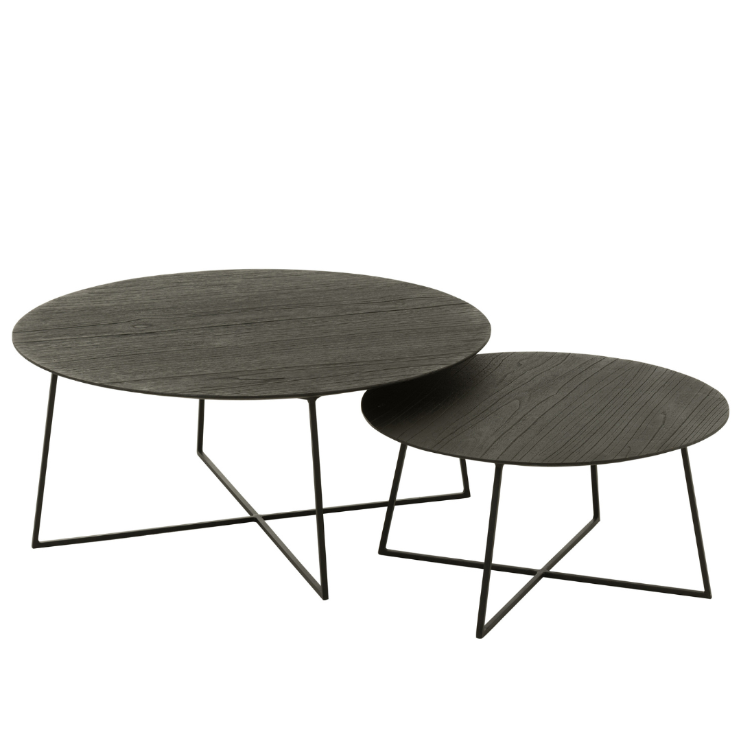 Bijzettafel Micah teakhout/metaal Zwart - set van 2