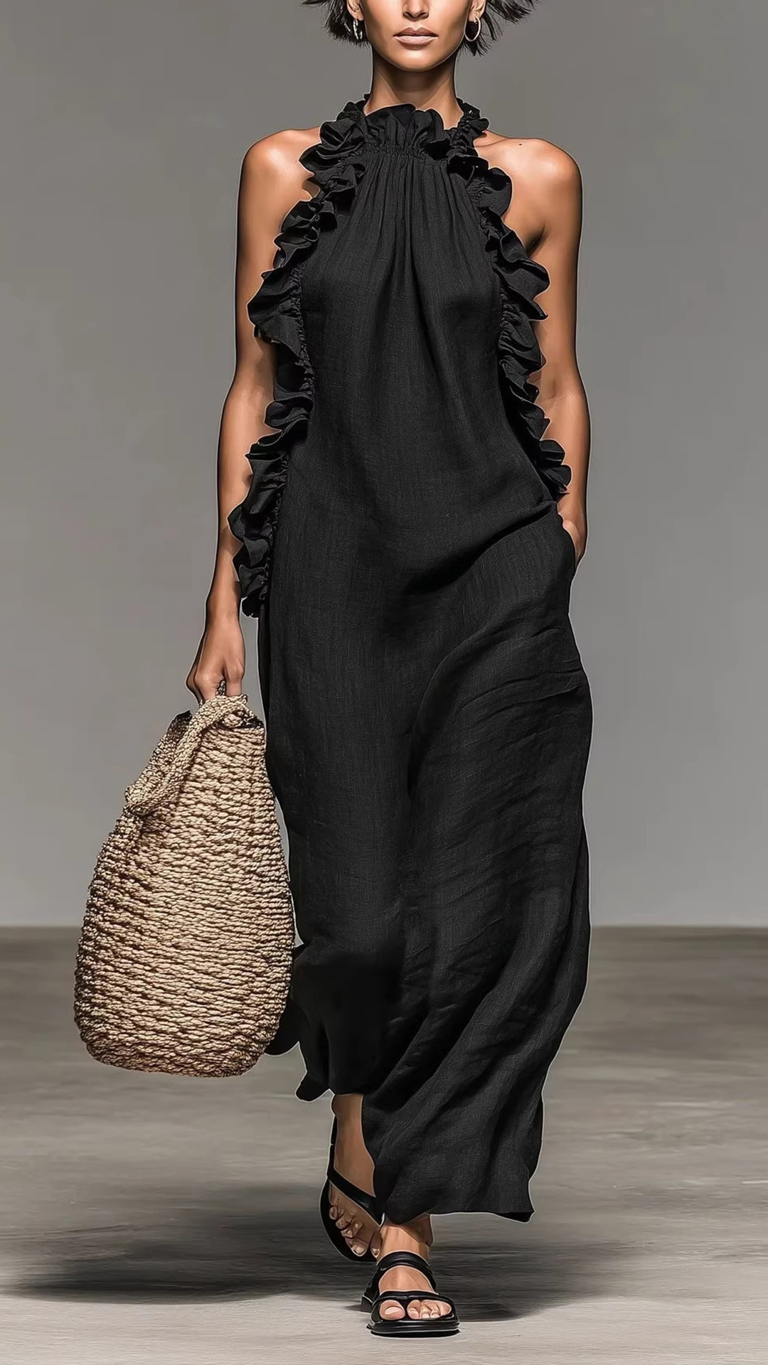 Women's Halter-Neck Ruffled Sleeveless Maxi Dress - Nordfashionstorm - Women's Clothing, Fashion for You - Nordfashionstorm.com