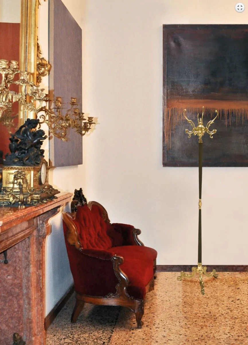 Luxury Baroque coat rack gold / green 45 x 45 x H. 175 cm - Elegant brass clothes rack - Baroque hotel cloakroom furniture