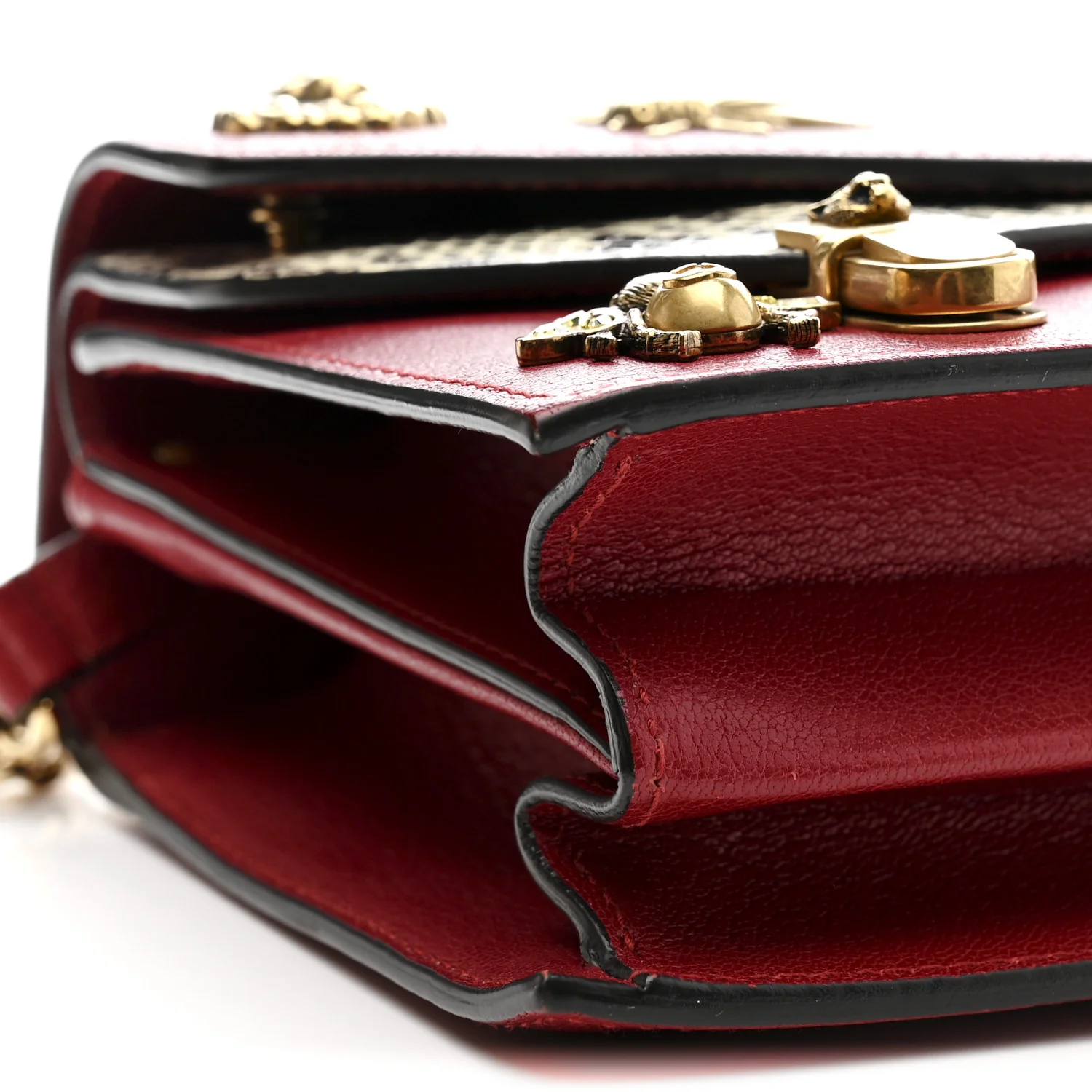 Calfskin Snakeskin Studded Small Ottilia Top Handle Bag Hibiscus Red - Top Club